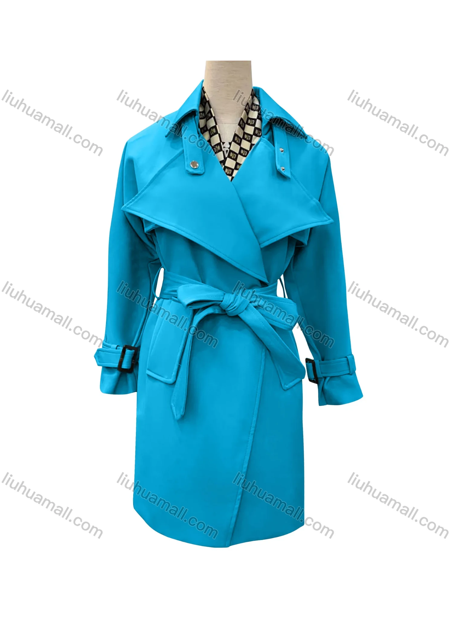 Wholesale Women's Casual Plain Lapel Long Sleeve Wrap With Belt - Liuhuamall