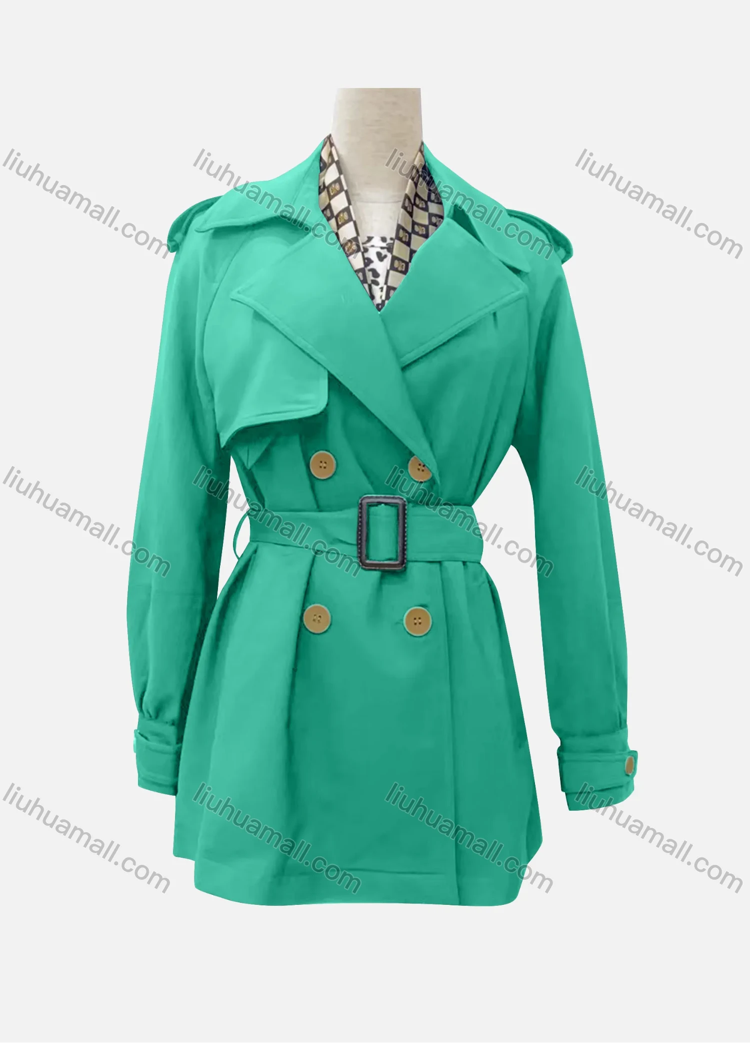 Wholesale Women's Casual Plain Lapel Long Sleeve Double Breasted Trench Coat With Belt - Liuhuamall