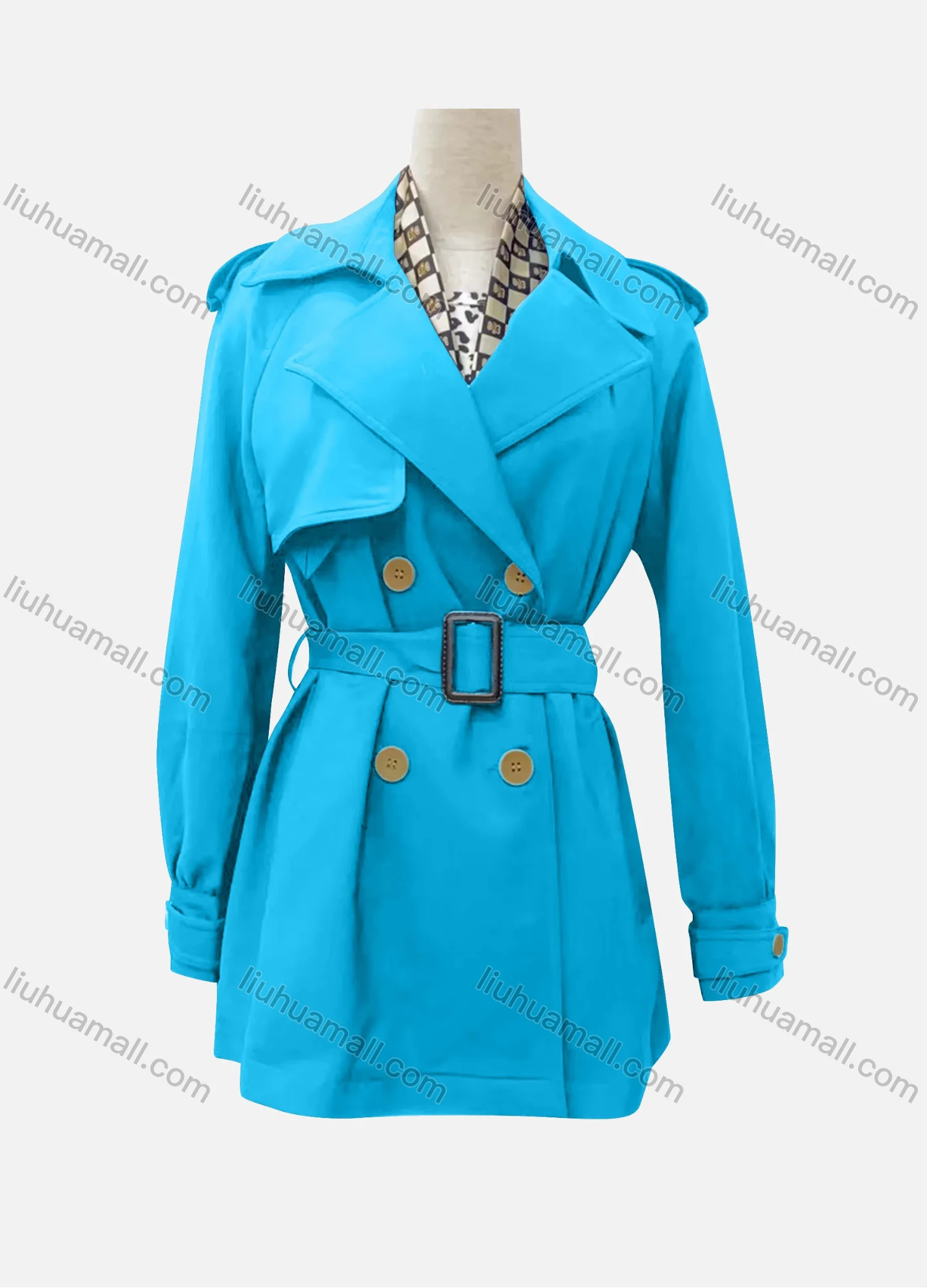 Wholesale Women's Casual Plain Lapel Long Sleeve Double Breasted Trench Coat With Belt - Liuhuamall