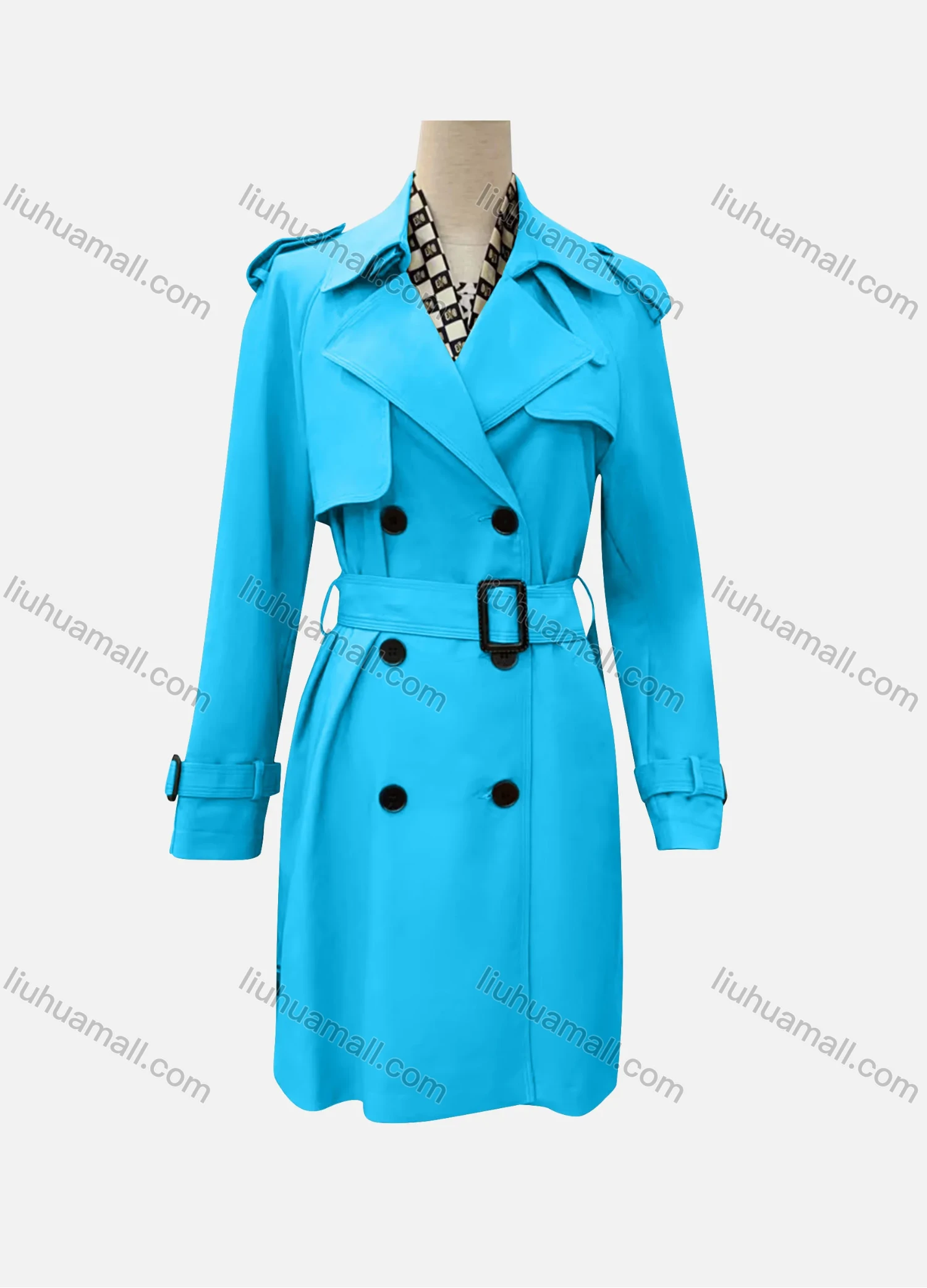 Wholesale Women's Casual Plain Lapel Long Sleeve Double Breasted Trench Coat With Belt - Liuhuamall