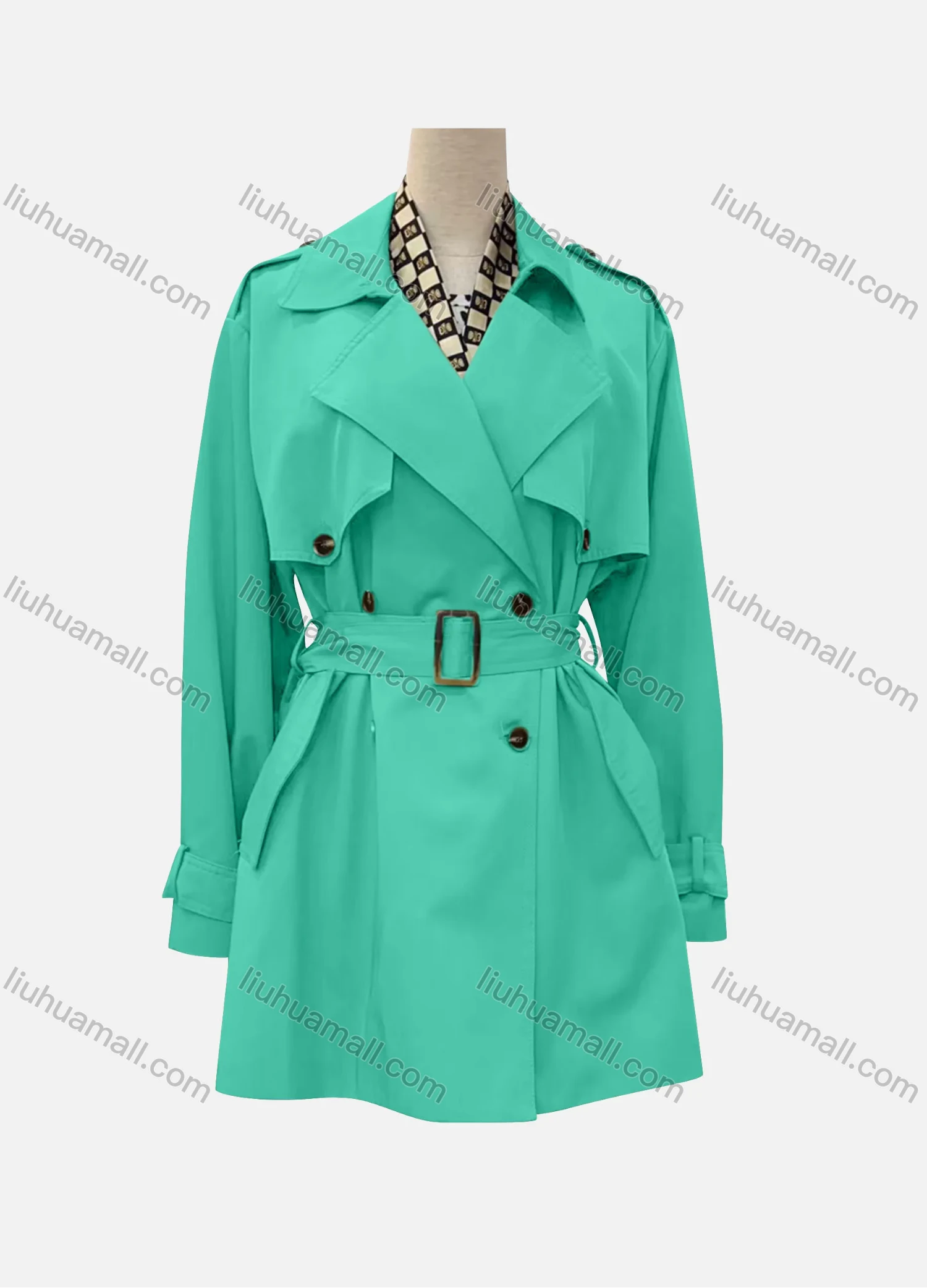 Wholesale Women's Casual Plain Lapel Long Sleeve Double Breasted Trench Coat With Belt - Liuhuamall