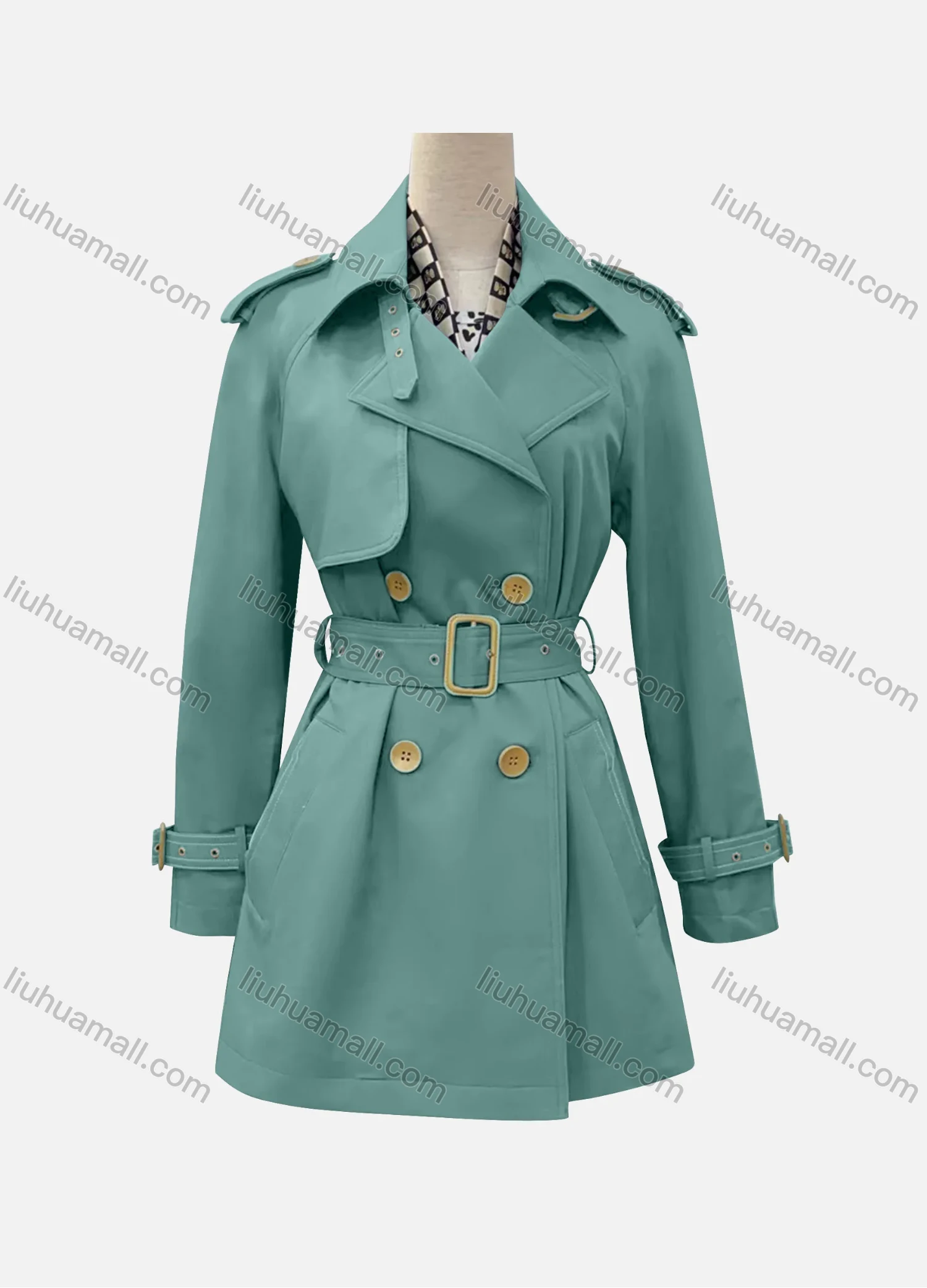 Wholesale Women's Casual Plain Lapel Long Sleeve Double Breasted Trench Coat With Belt - Liuhuamall