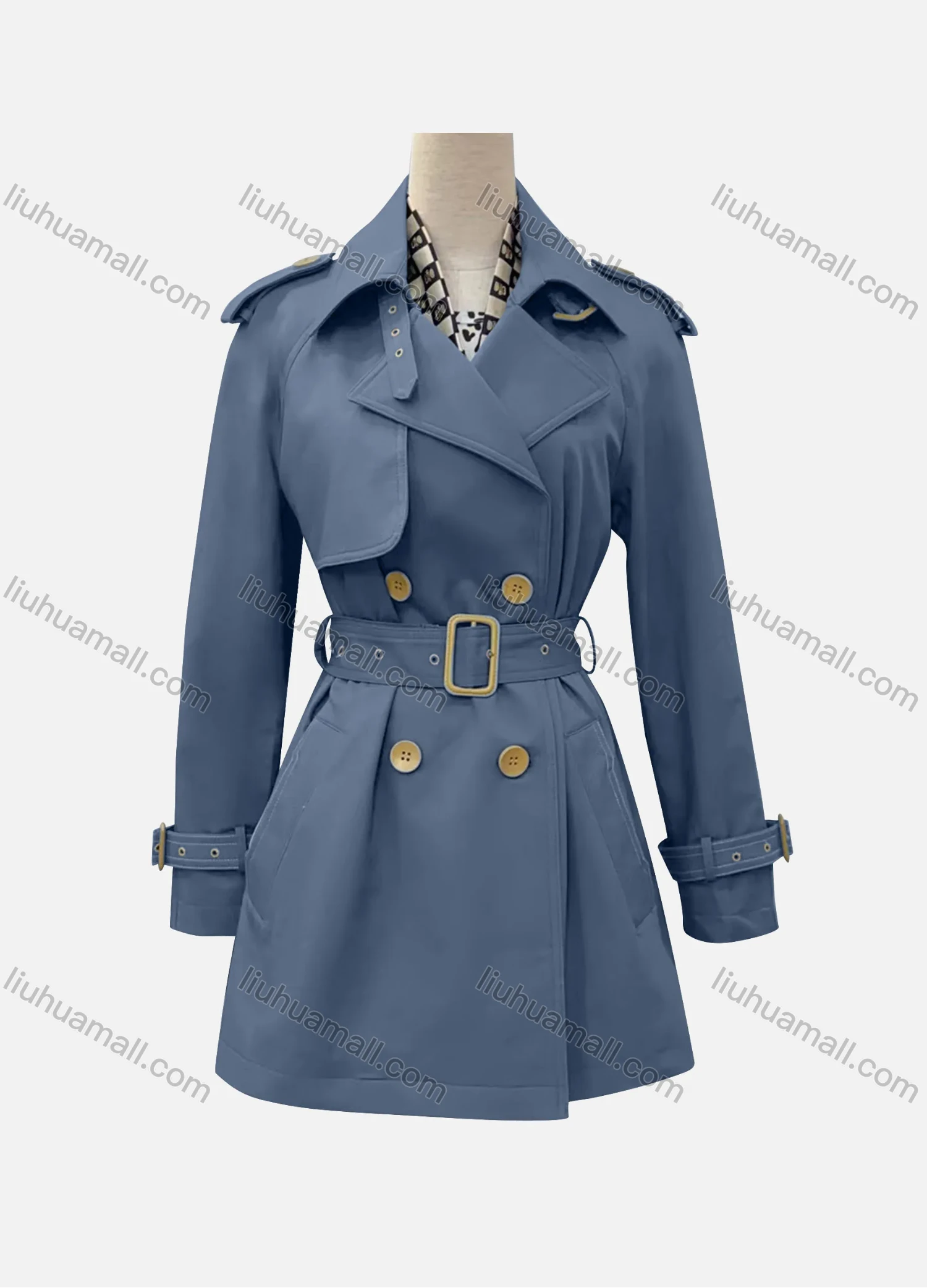 Wholesale Women's Casual Plain Lapel Long Sleeve Double Breasted Trench Coat With Belt - Liuhuamall