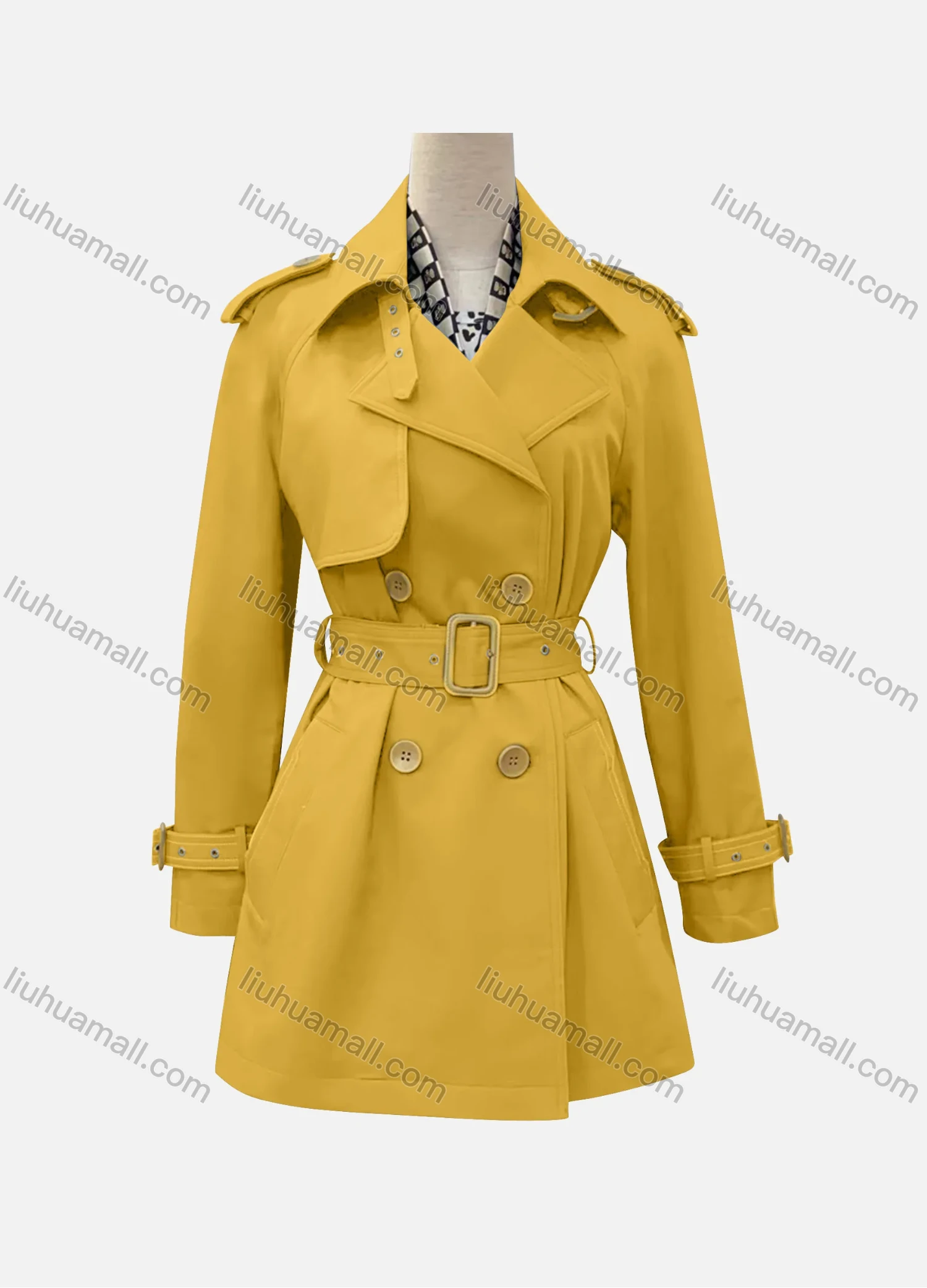 Wholesale Women's Casual Plain Lapel Long Sleeve Double Breasted Trench Coat With Belt - Liuhuamall