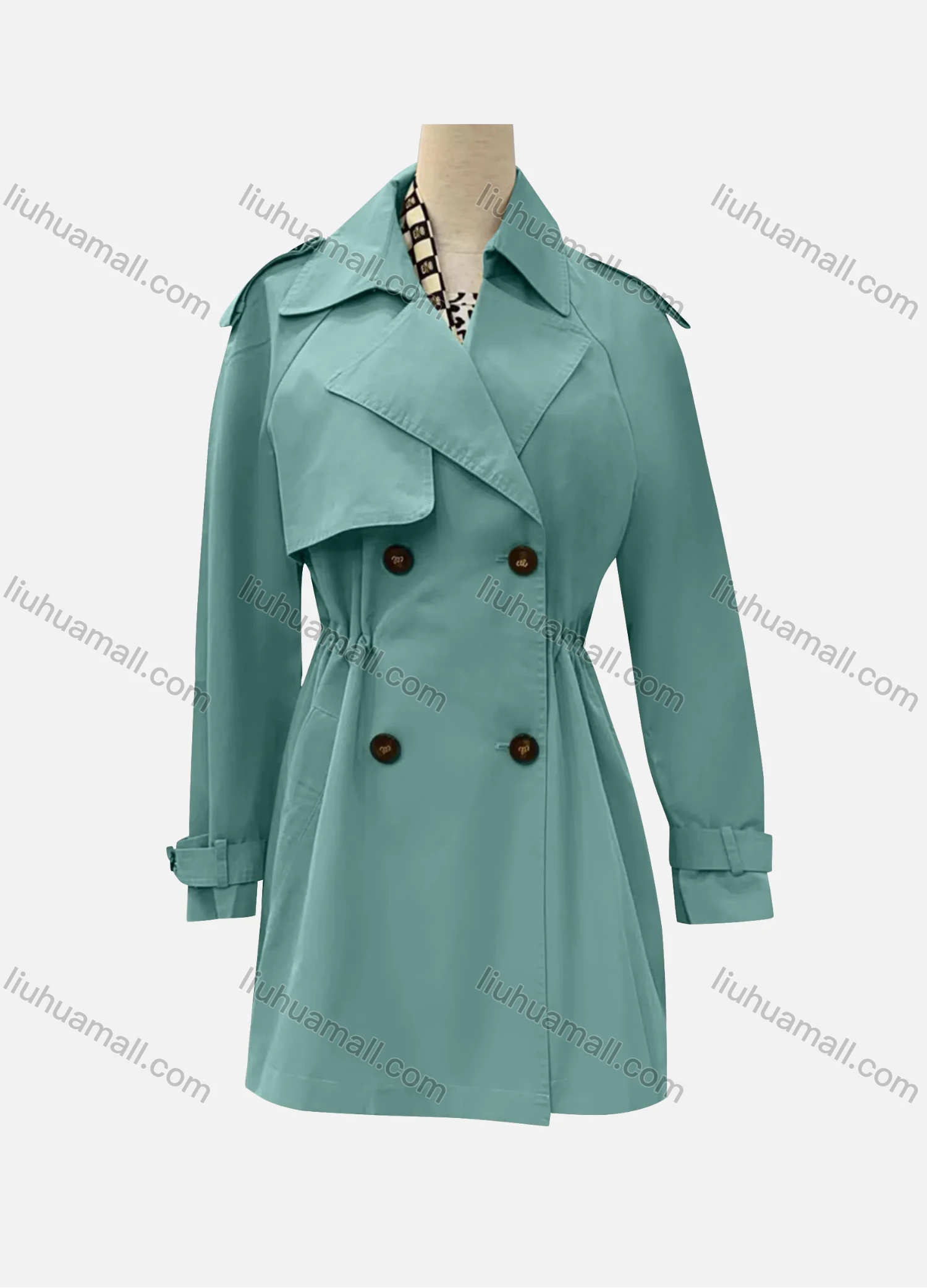 Wholesale Women's Casual Plain Lapel Long Sleeve Double Breasted Trench Coat - Liuhuamall