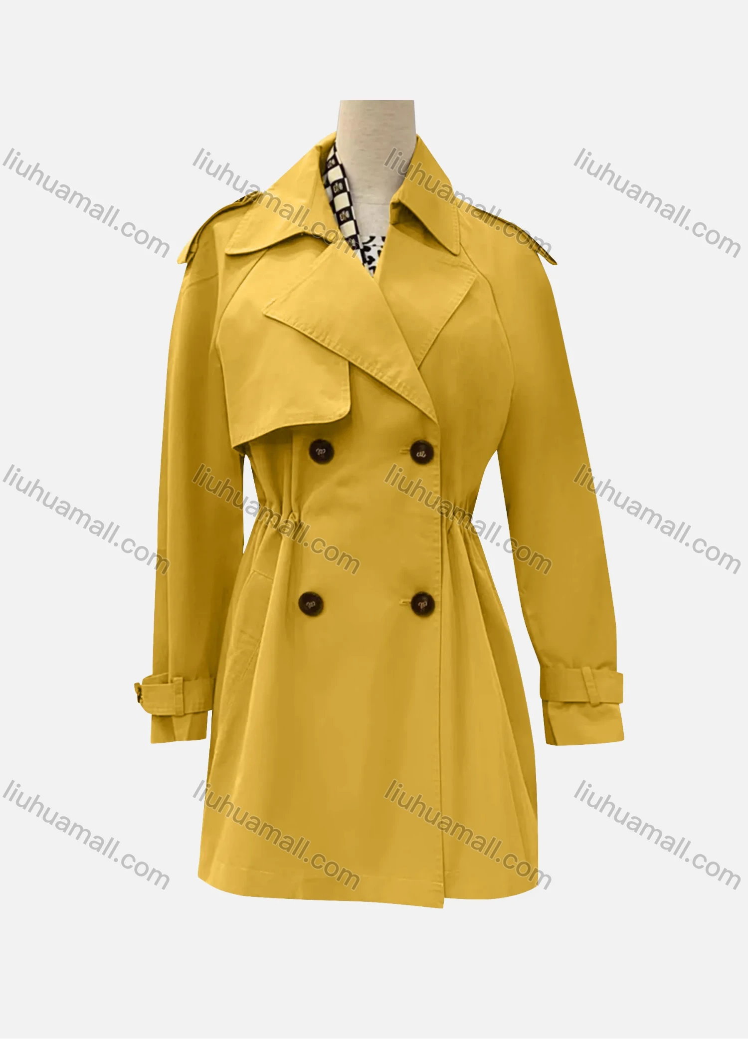 Wholesale Women's Casual Plain Lapel Long Sleeve Double Breasted Trench Coat - Liuhuamall