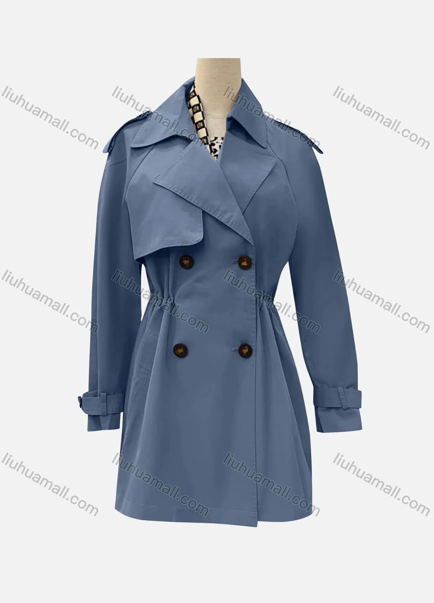 Wholesale Women's Casual Plain Lapel Long Sleeve Double Breasted Trench Coat - Liuhuamall