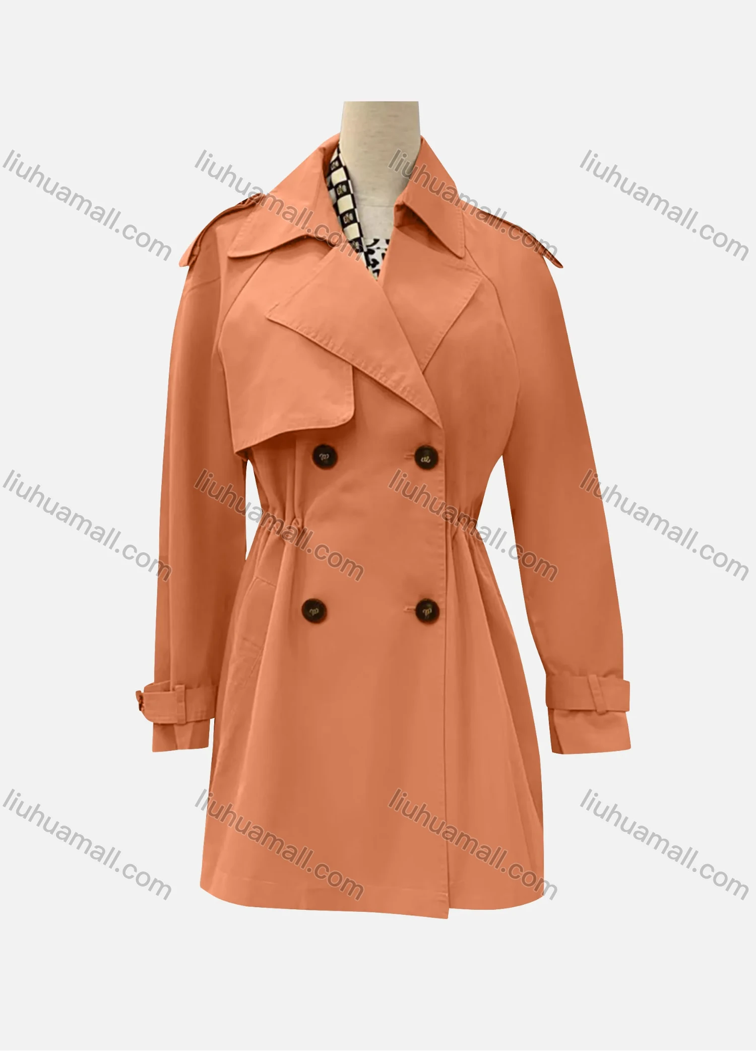 Wholesale Women's Casual Plain Lapel Long Sleeve Double Breasted Trench Coat - Liuhuamall