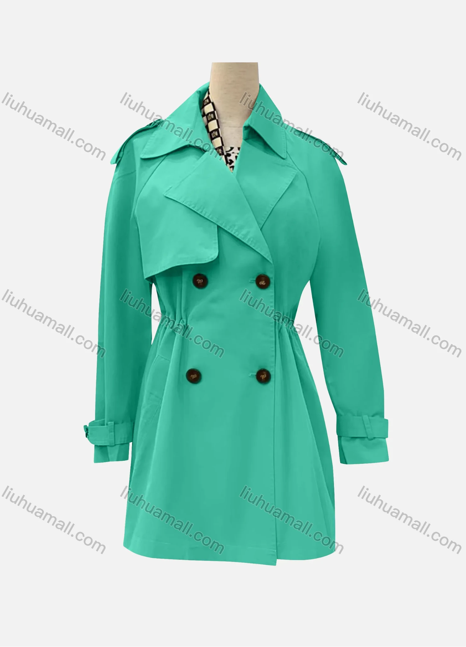 Wholesale Women's Casual Plain Lapel Long Sleeve Double Breasted Trench Coat - Liuhuamall