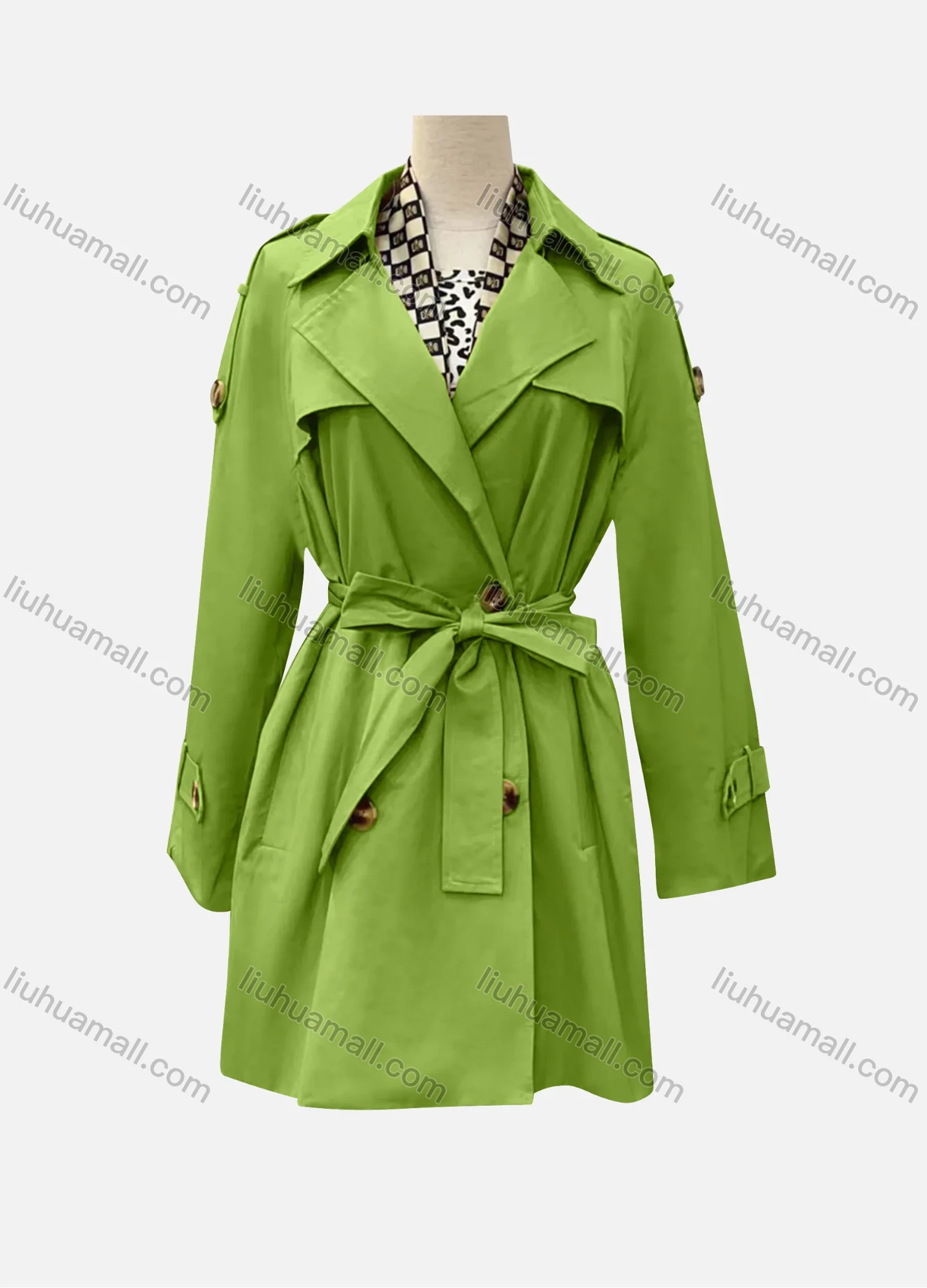 Wholesale Women's Casual Plain Lapel Long Sleeve Double Breasted Trench Coat With Belt - Liuhuamall