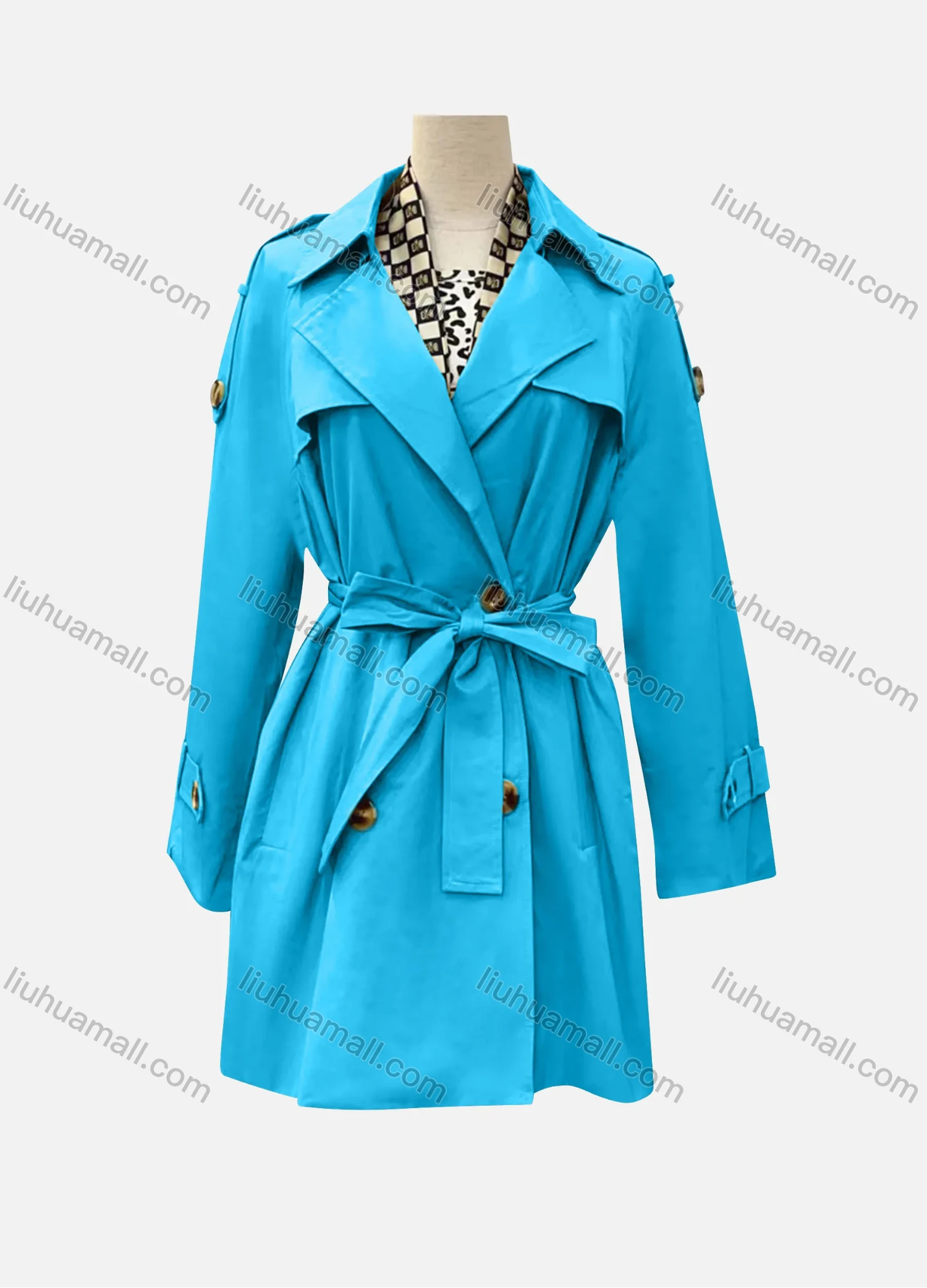 Wholesale Women's Casual Plain Lapel Long Sleeve Double Breasted Trench Coat With Belt - Liuhuamall