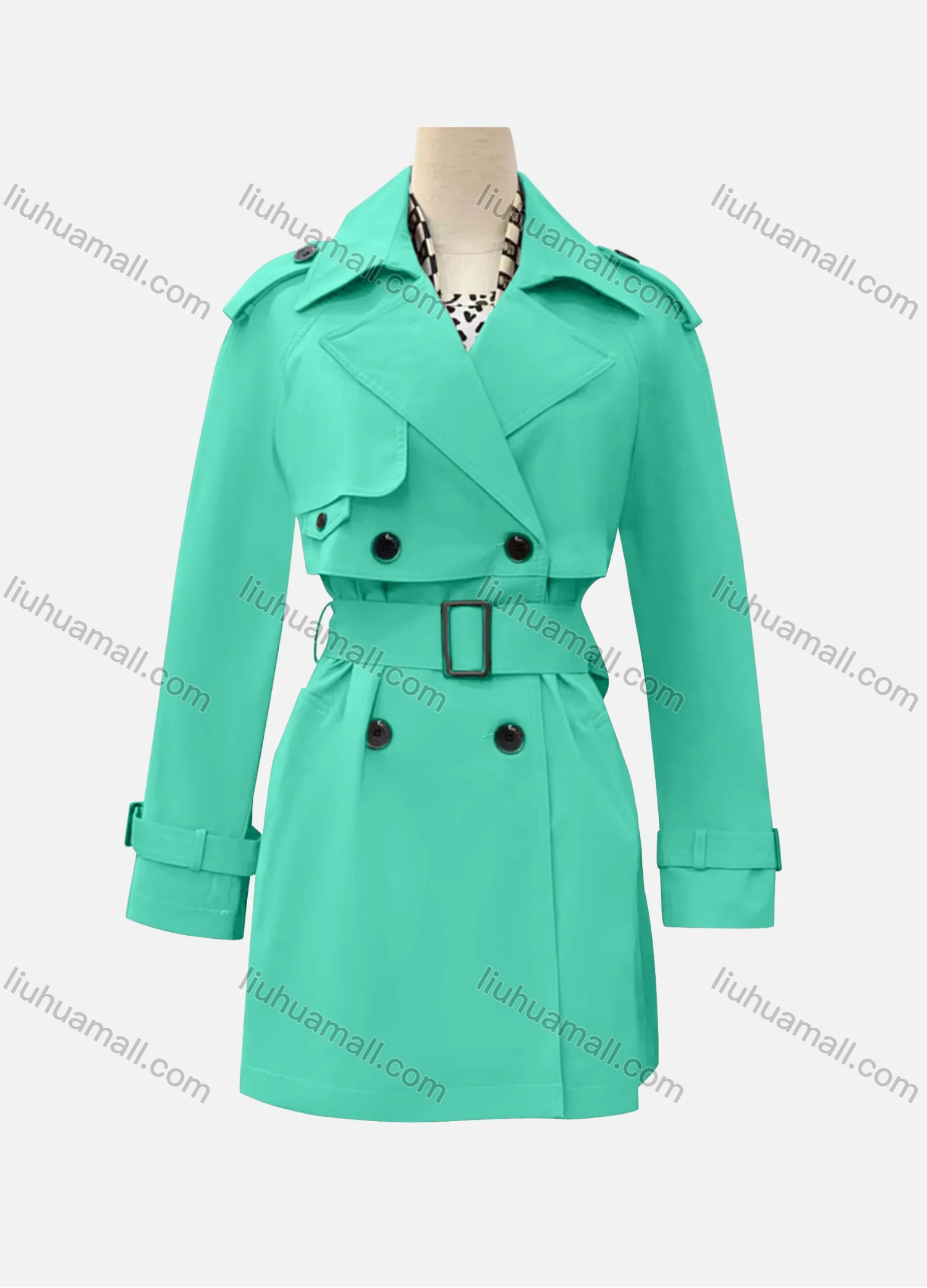 Wholesale Women's Casual Plain Lapel Long Sleeve Double Breasted Trench Coat With Belt - Liuhuamall