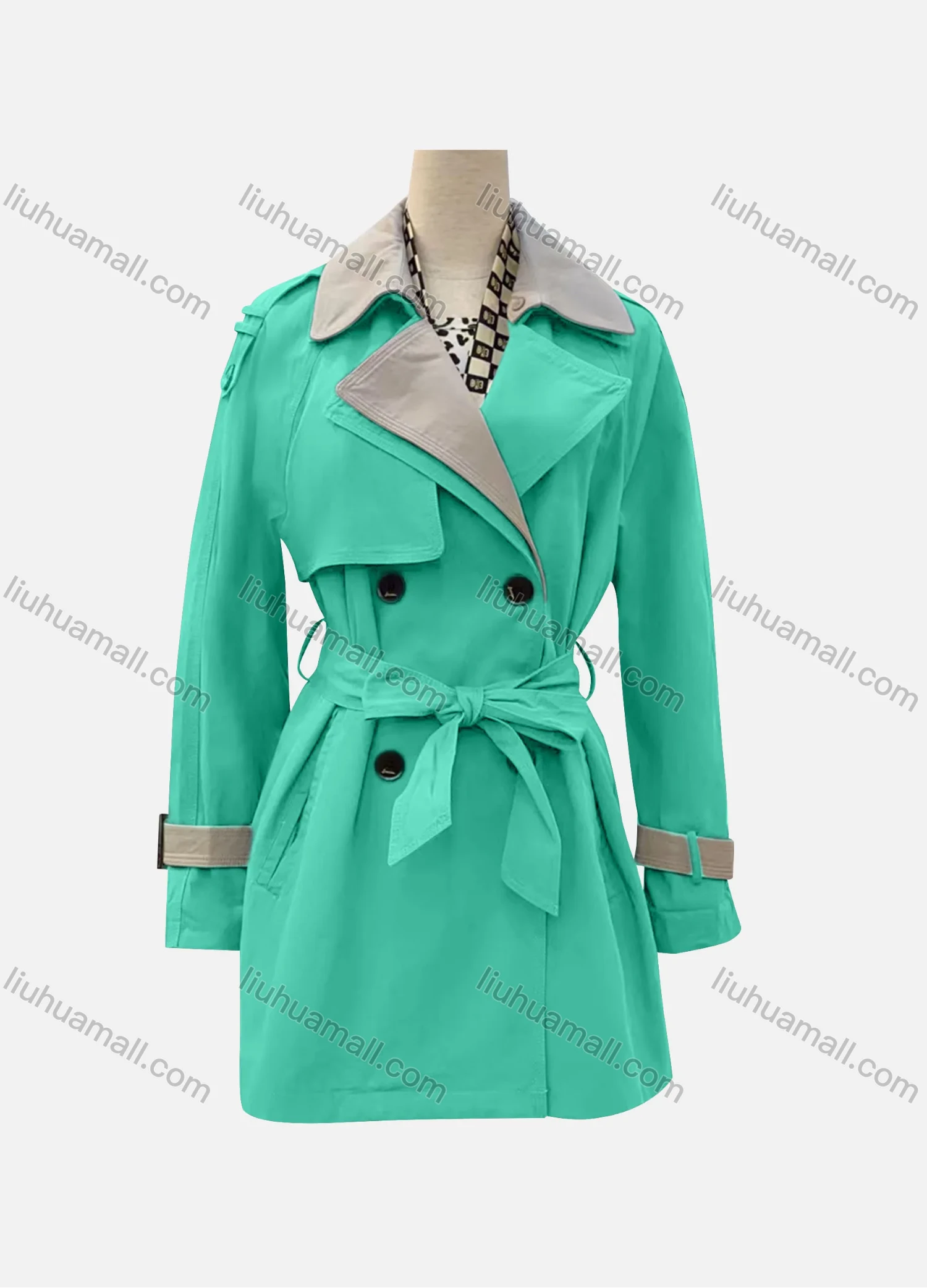 Wholesale Women's Casual Plain Lapel Long Sleeve Double Breasted Trench Coat With Belt - Liuhuamall
