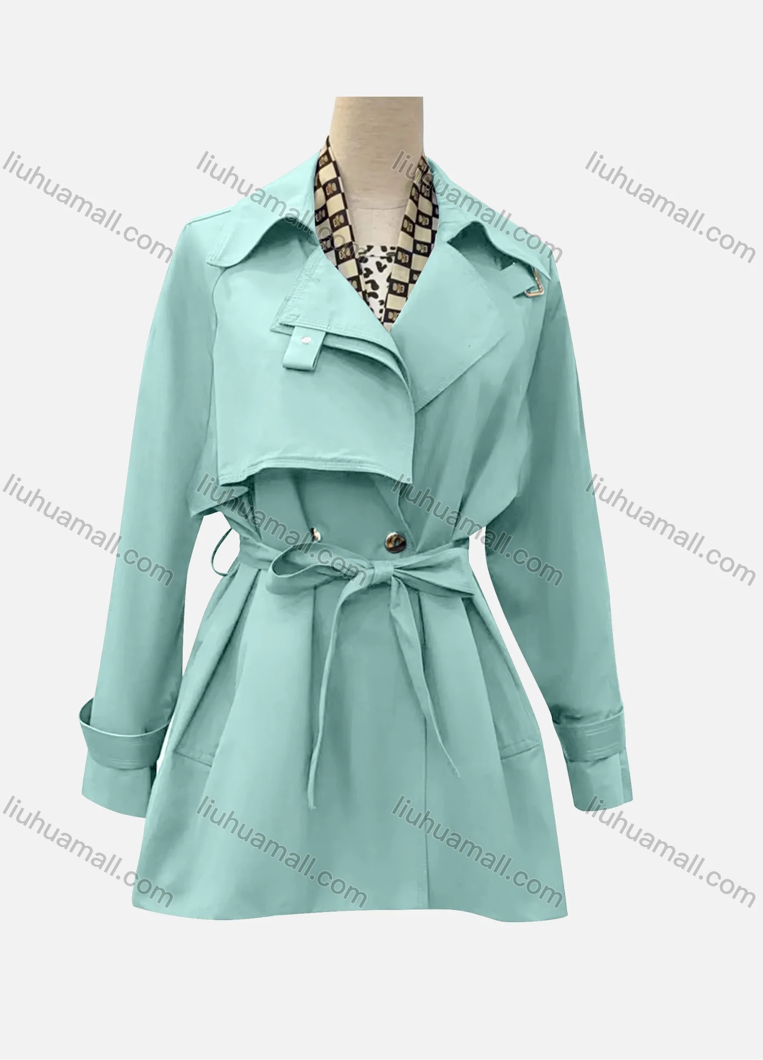 Wholesale Women's Casual Plain Lapel Long Sleeve Buttons Trench Coat With Belt - Liuhuamall