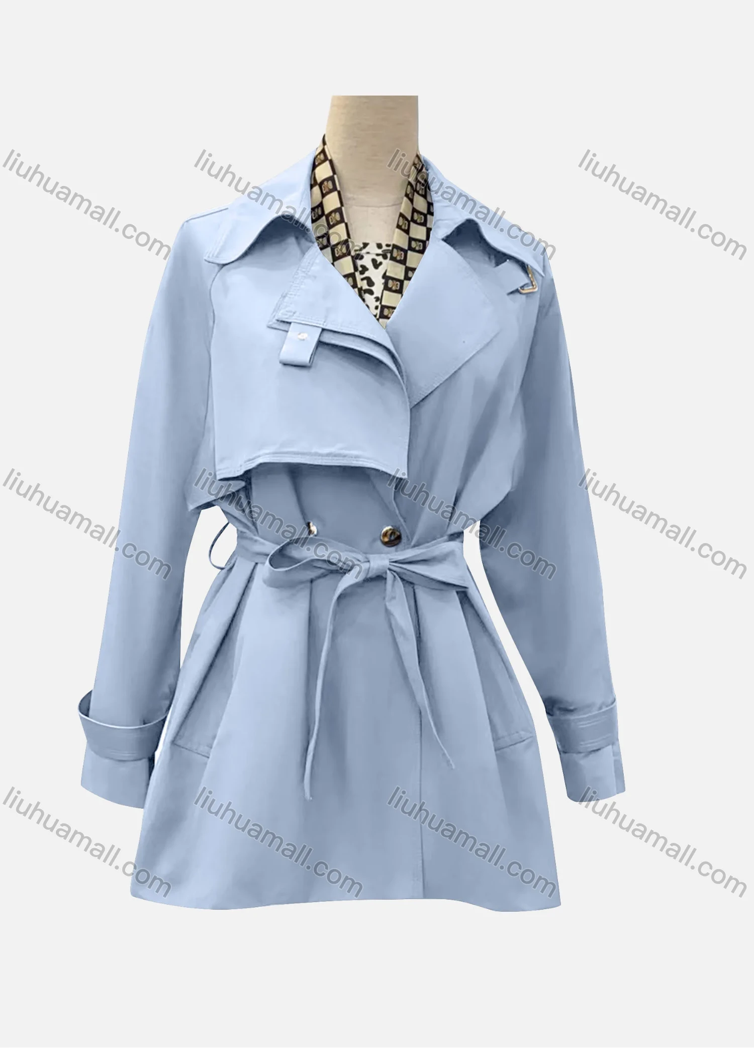 Wholesale Women's Casual Plain Lapel Long Sleeve Buttons Trench Coat With Belt - Liuhuamall