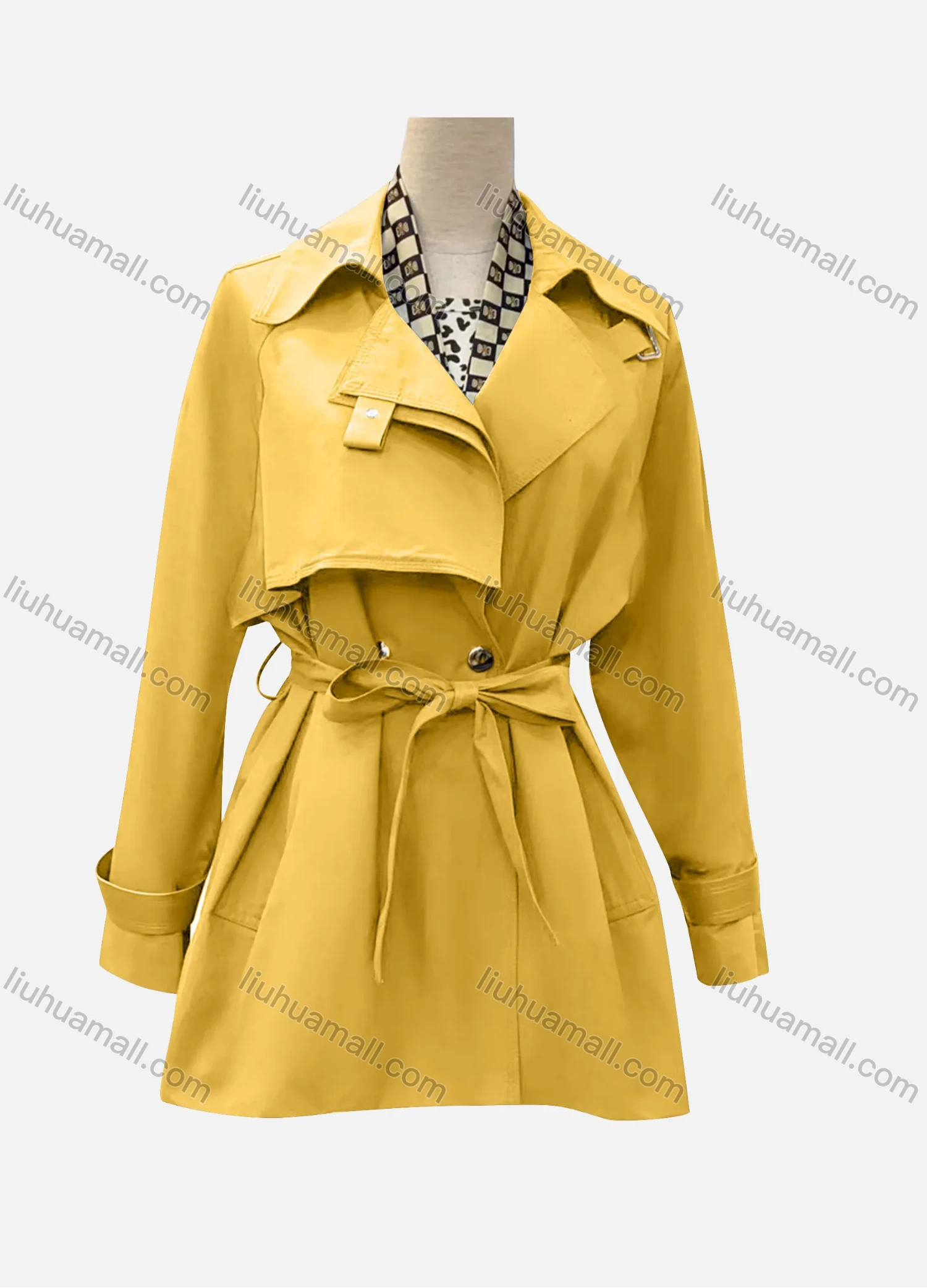 Wholesale Women's Casual Plain Lapel Long Sleeve Buttons Trench Coat With Belt - Liuhuamall
