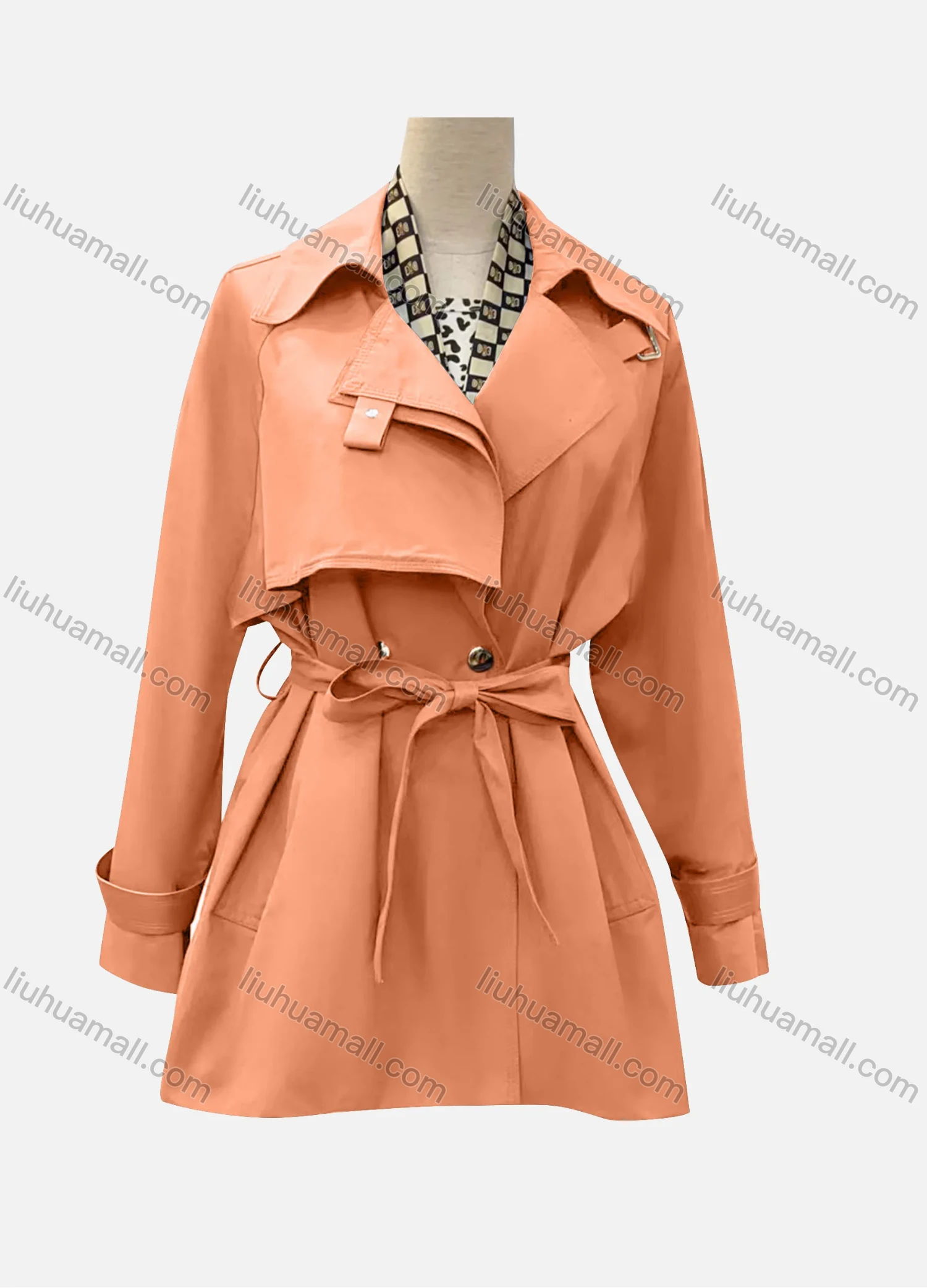 Wholesale Women's Casual Plain Lapel Long Sleeve Buttons Trench Coat With Belt - Liuhuamall