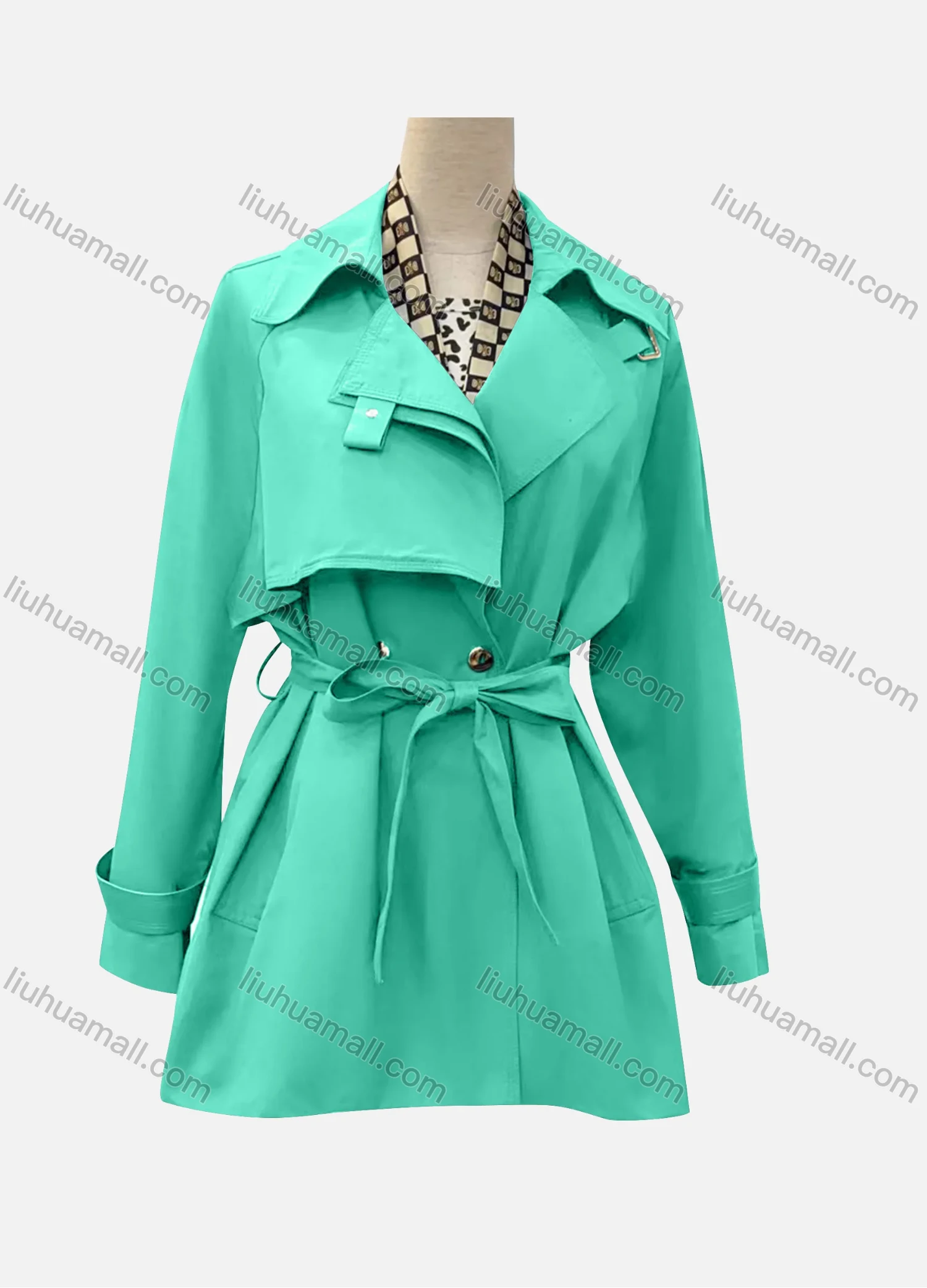 Wholesale Women's Casual Plain Lapel Long Sleeve Buttons Trench Coat With Belt - Liuhuamall
