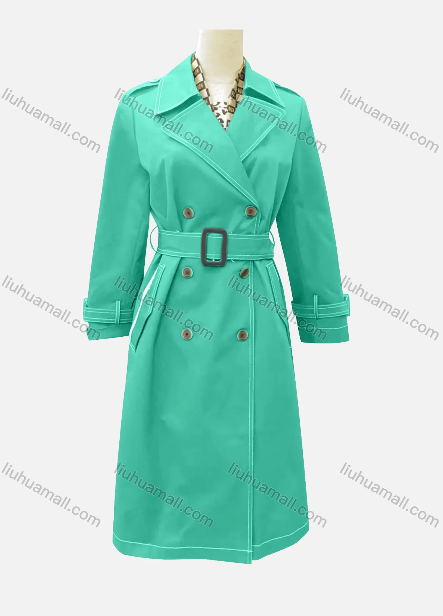 Wholesale Women's Casual Plain Lapel Long Sleeve Double Breasted Trench Coat With Belt - Liuhuamall