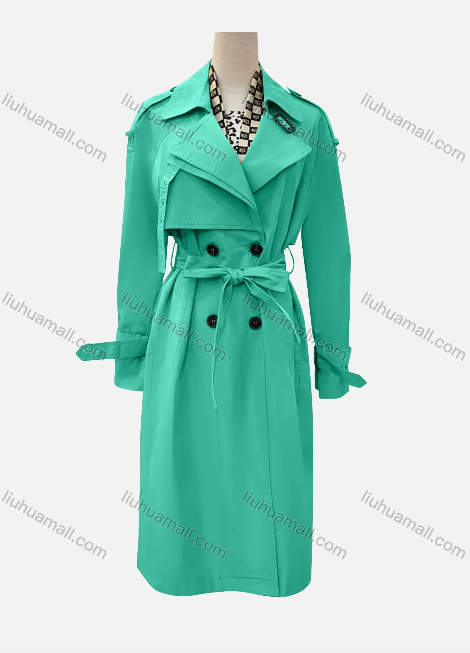 Wholesale Women's Casual Plain Lapel Long Sleeve Double Breasted Trench Coat With Belt - Liuhuamall