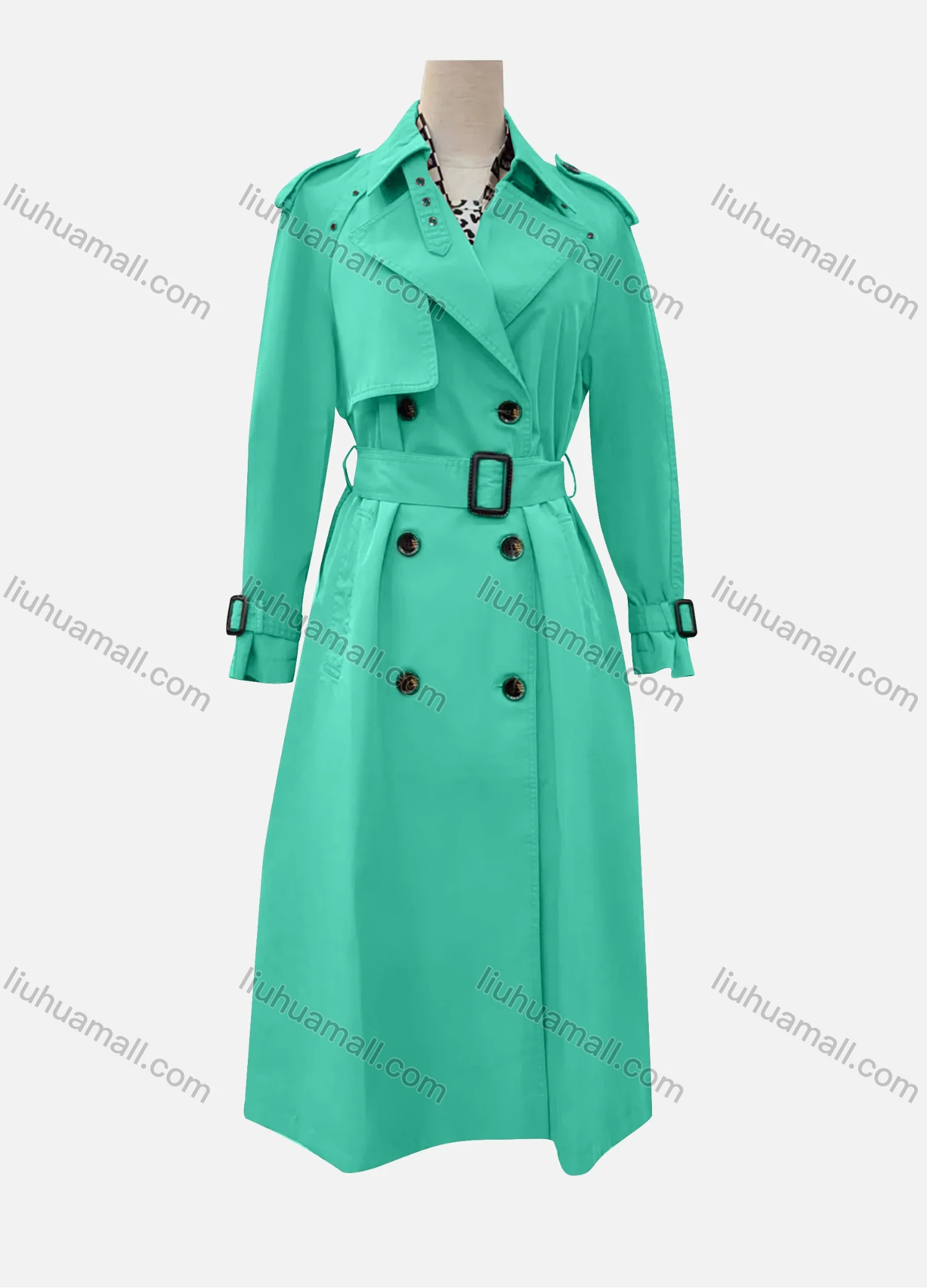 Wholesale Women's Casual Plain Lapel Long Sleeve Double Breasted Trench Coat With Belt - Liuhuamall