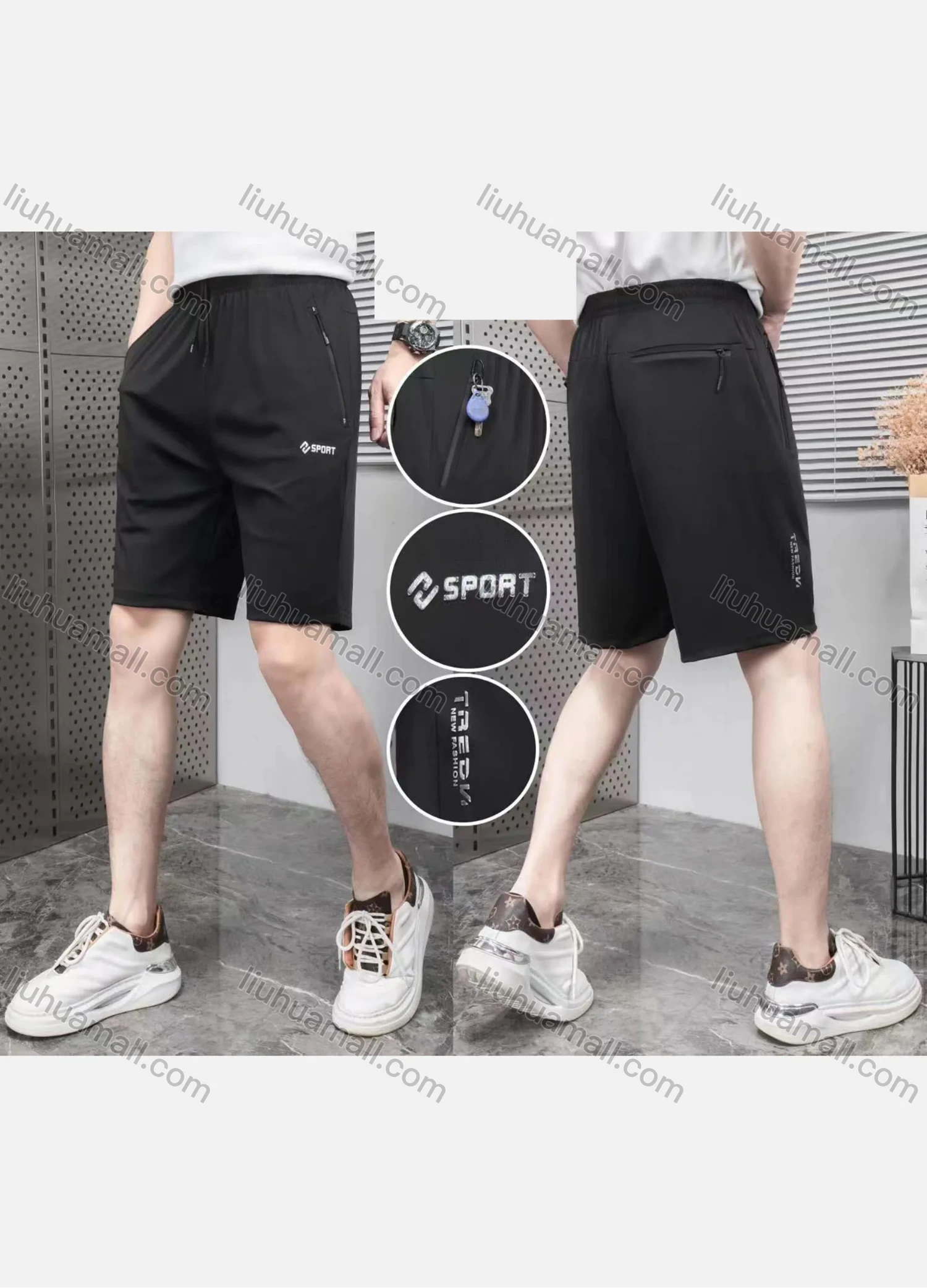 Wholesale Men's Casual Letter Breathable Drawstring Zipper Pockets Shorts - Liuhuamall