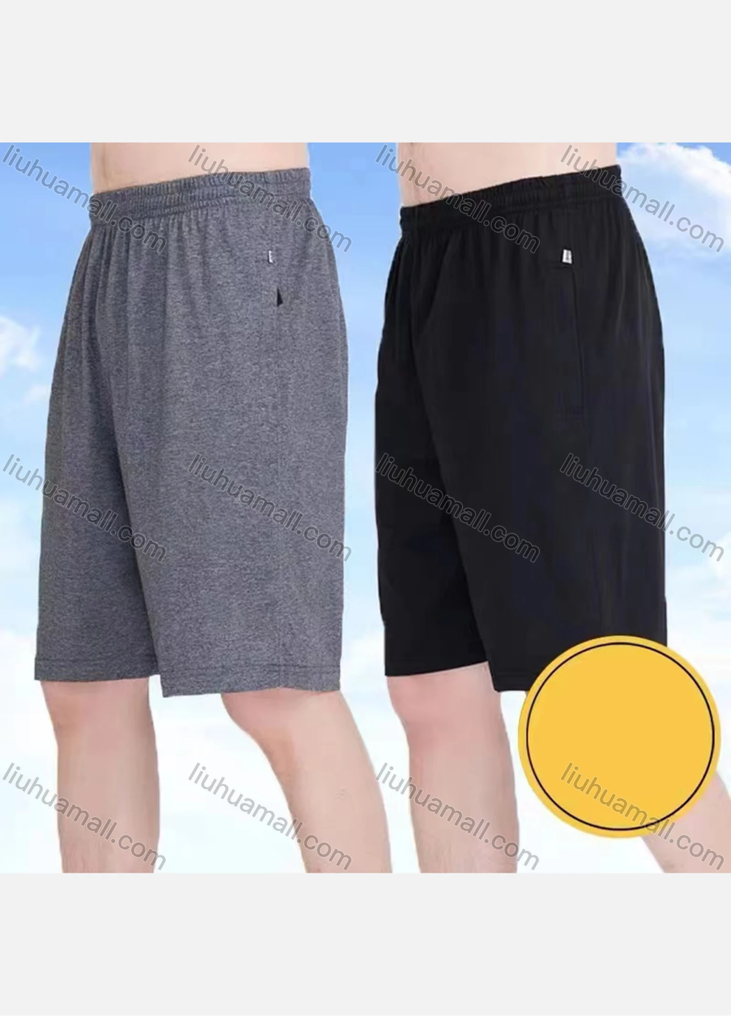 Wholesale Men's Casual Plain Breathable Elastic Waist Slant Pockets Shorts - Liuhuamall