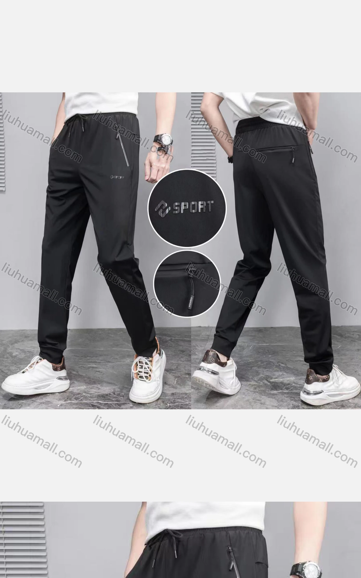 Wholesale Men's Casual Ice Silk Deawsrting Zipper Pockets Sweatpants 28813# - Liuhuamall