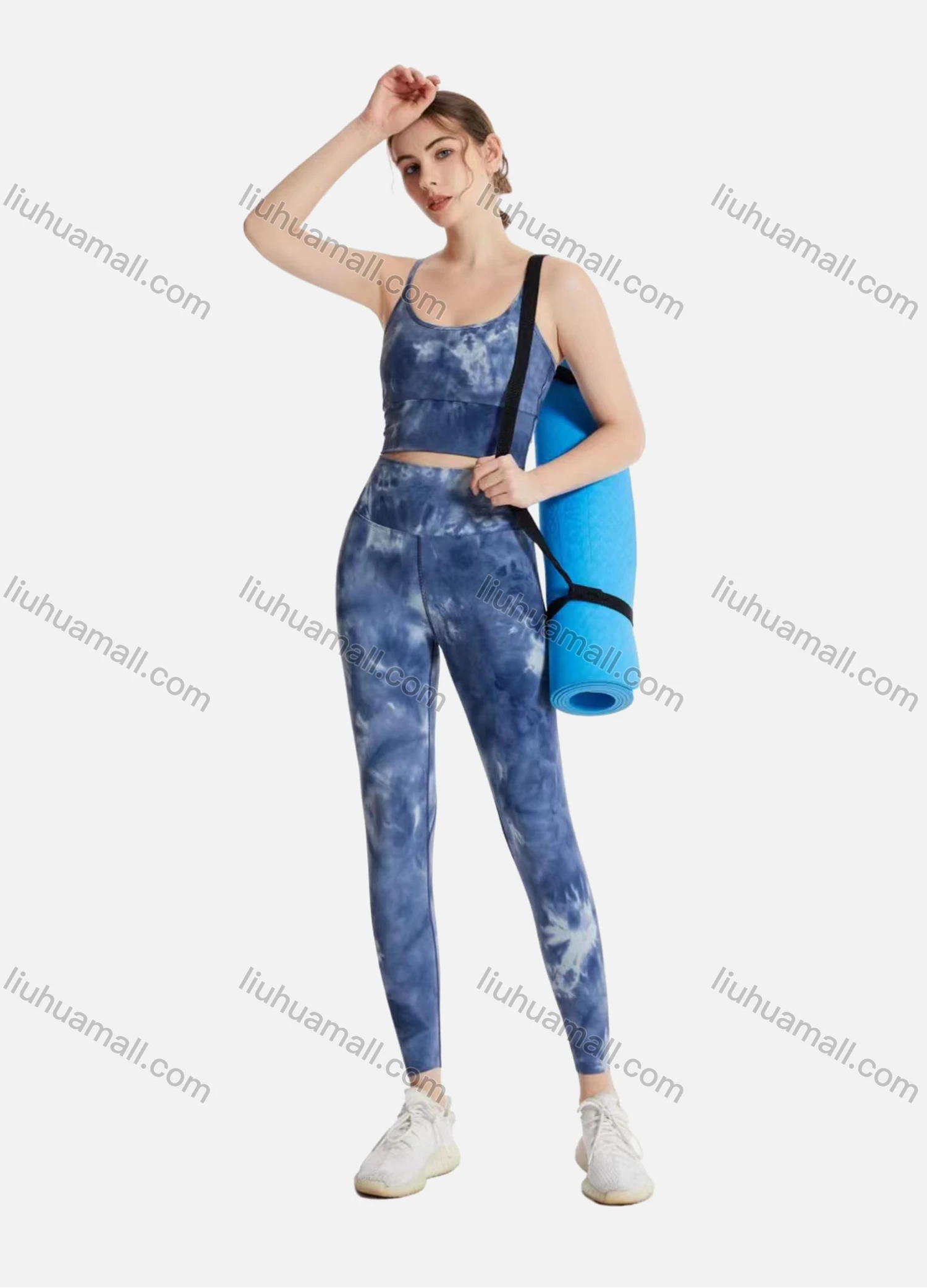 Wholesale Women's Tie Dye Stretchy Sports Bra & High Waist Butt Lifting Ankle Length Yoga Leggings 2 Piece Set YWZ106# - Liuhuamall