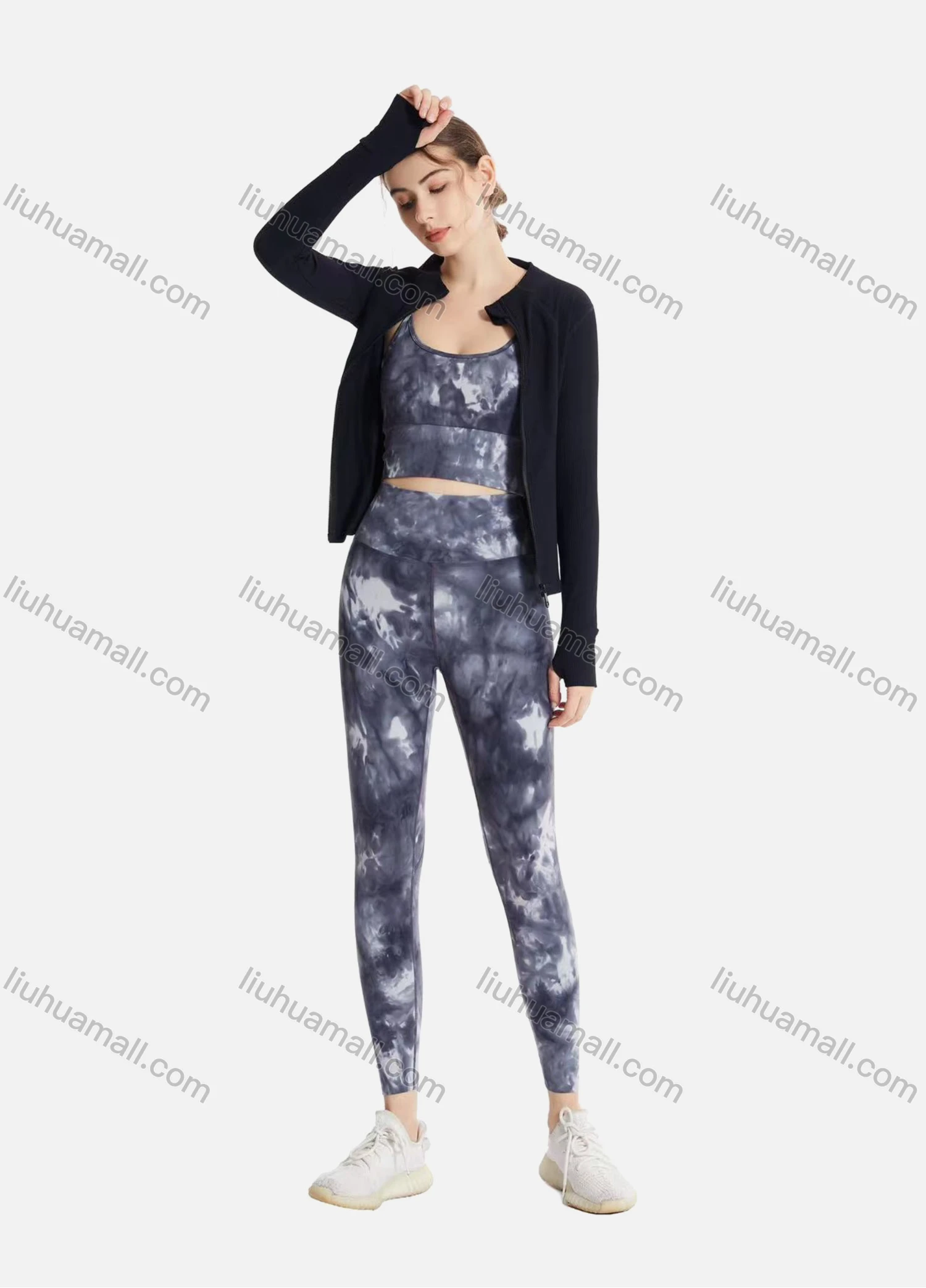 Wholesale Women's Tie Dye Stretchy Sports Bra & High Waist Butt Lifting Ankle Length Yoga Leggings 2 Piece Set YWZ106# - Liuhuamall