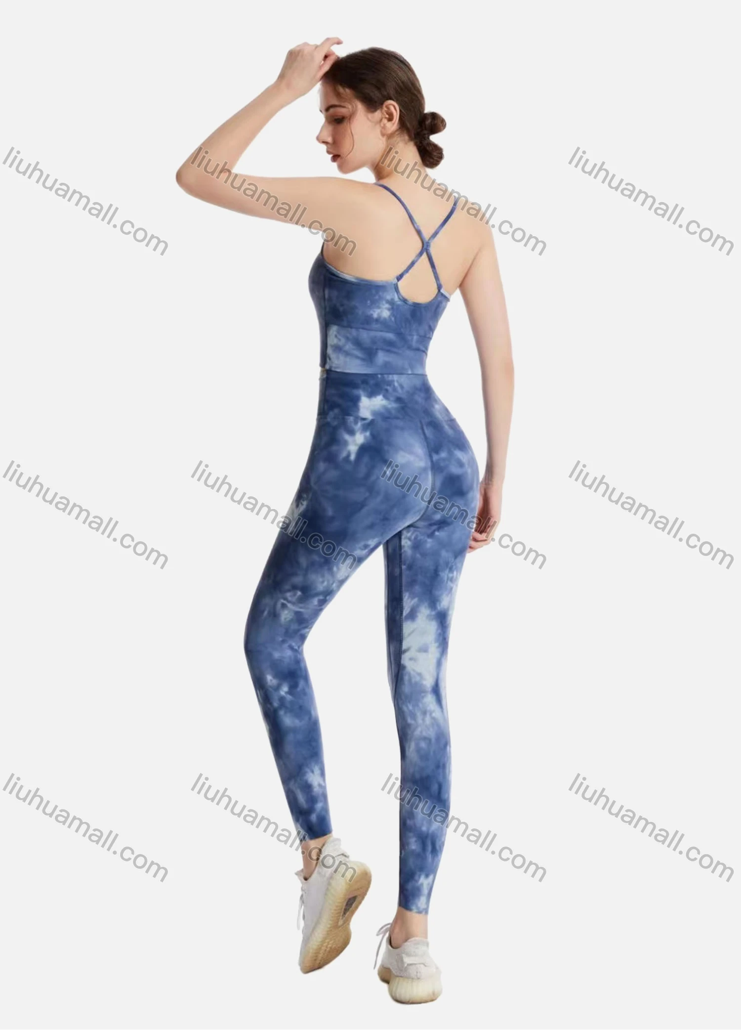 Wholesale Women's Tie Dye Stretchy Sports Bra & High Waist Butt Lifting Ankle Length Yoga Leggings 2 Piece Set YWZ106# - Liuhuamall