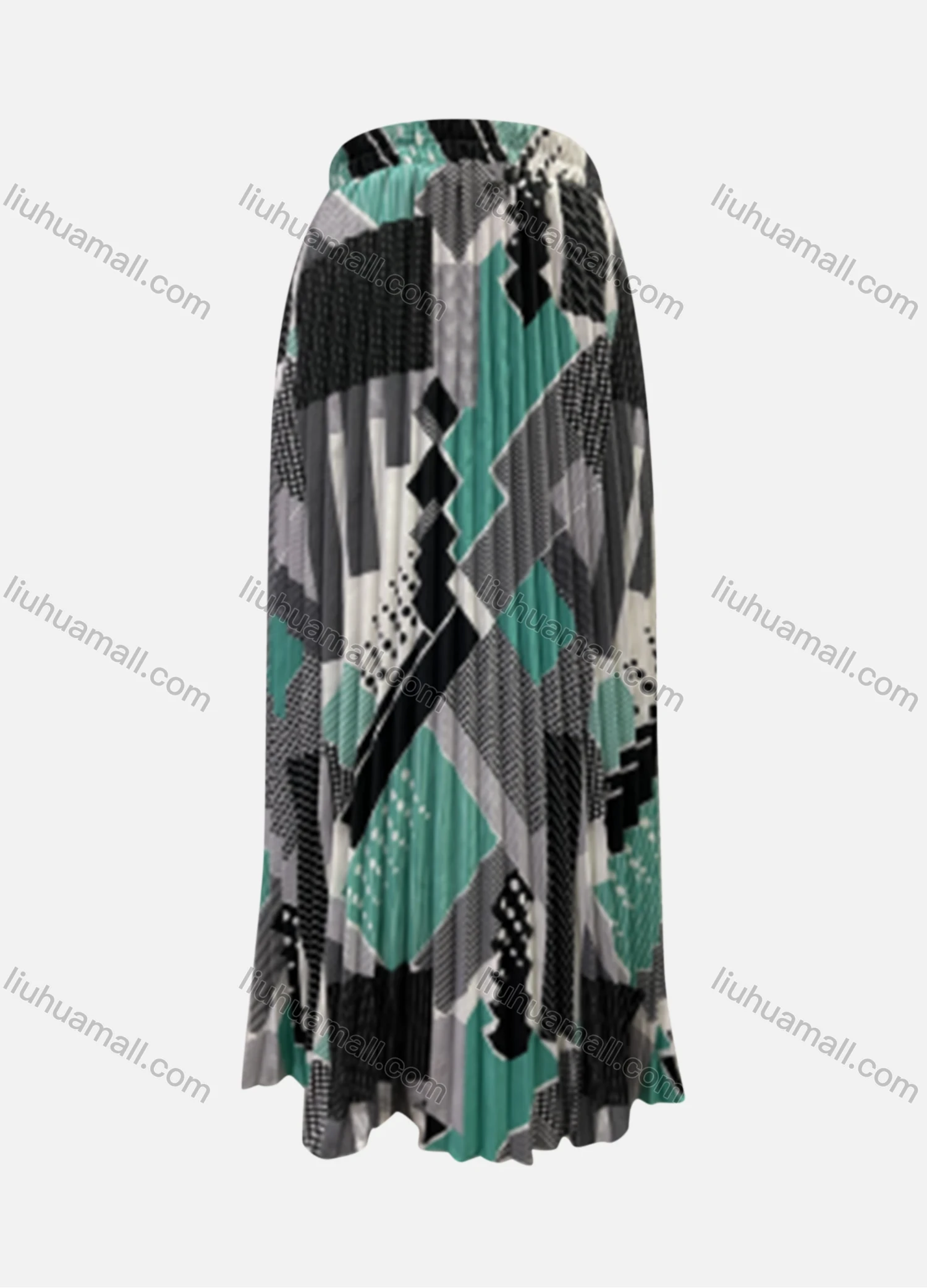 Wholesale Women's Casual Abstract Print High Waist Pleated Ruffle Hem Midi Skirts - Liuhuamall