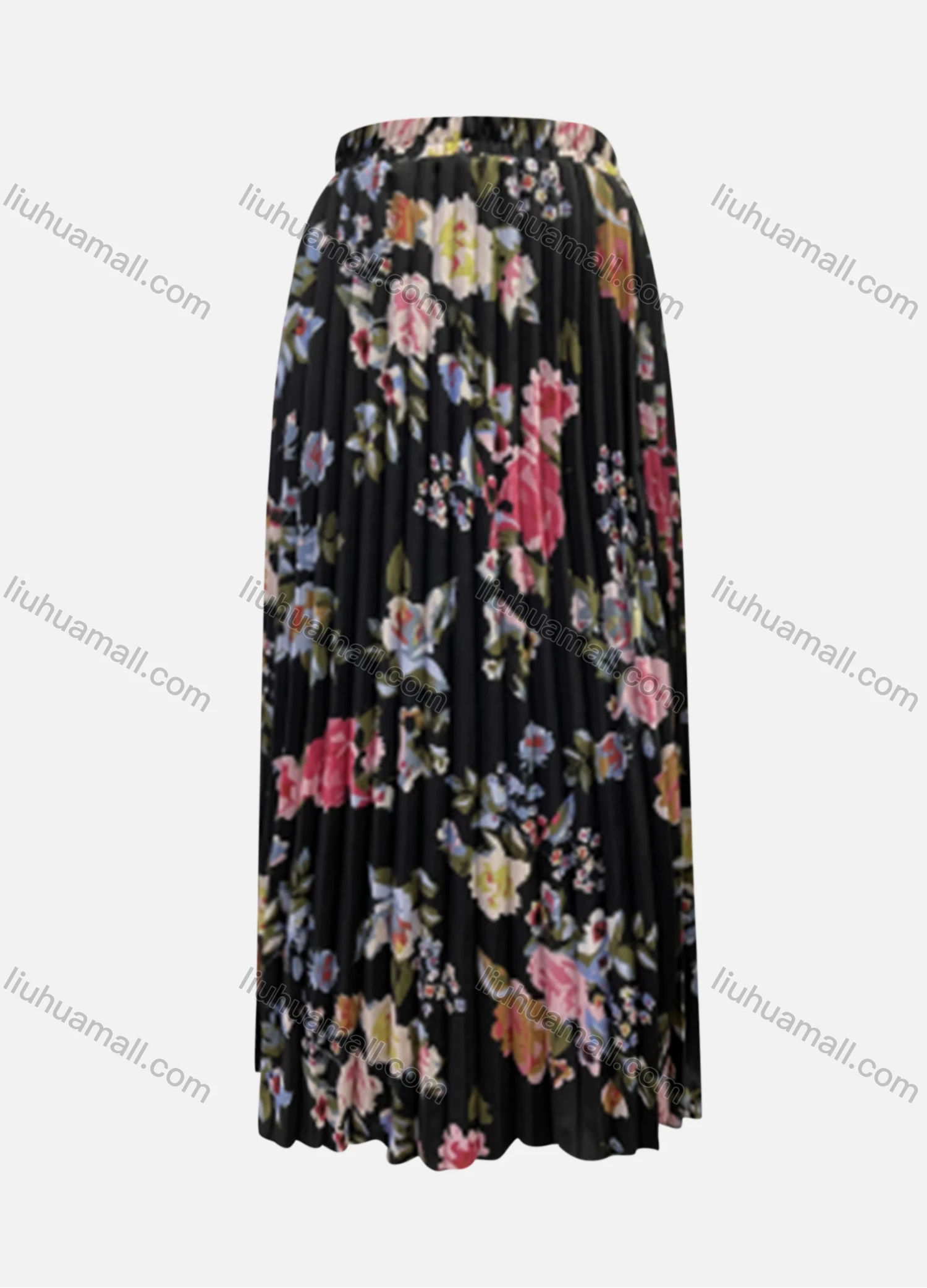Wholesale Women's Casual Floral Print High Waist Pleated Ruffle Hem Midi Skirts - Liuhuamall