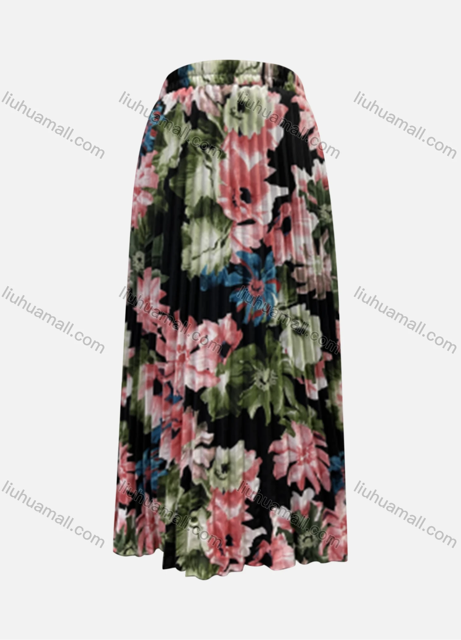 Wholesale Women's Casual Floral Print High Waist Pleated Ruffle Hem Midi Skirts - Liuhuamall