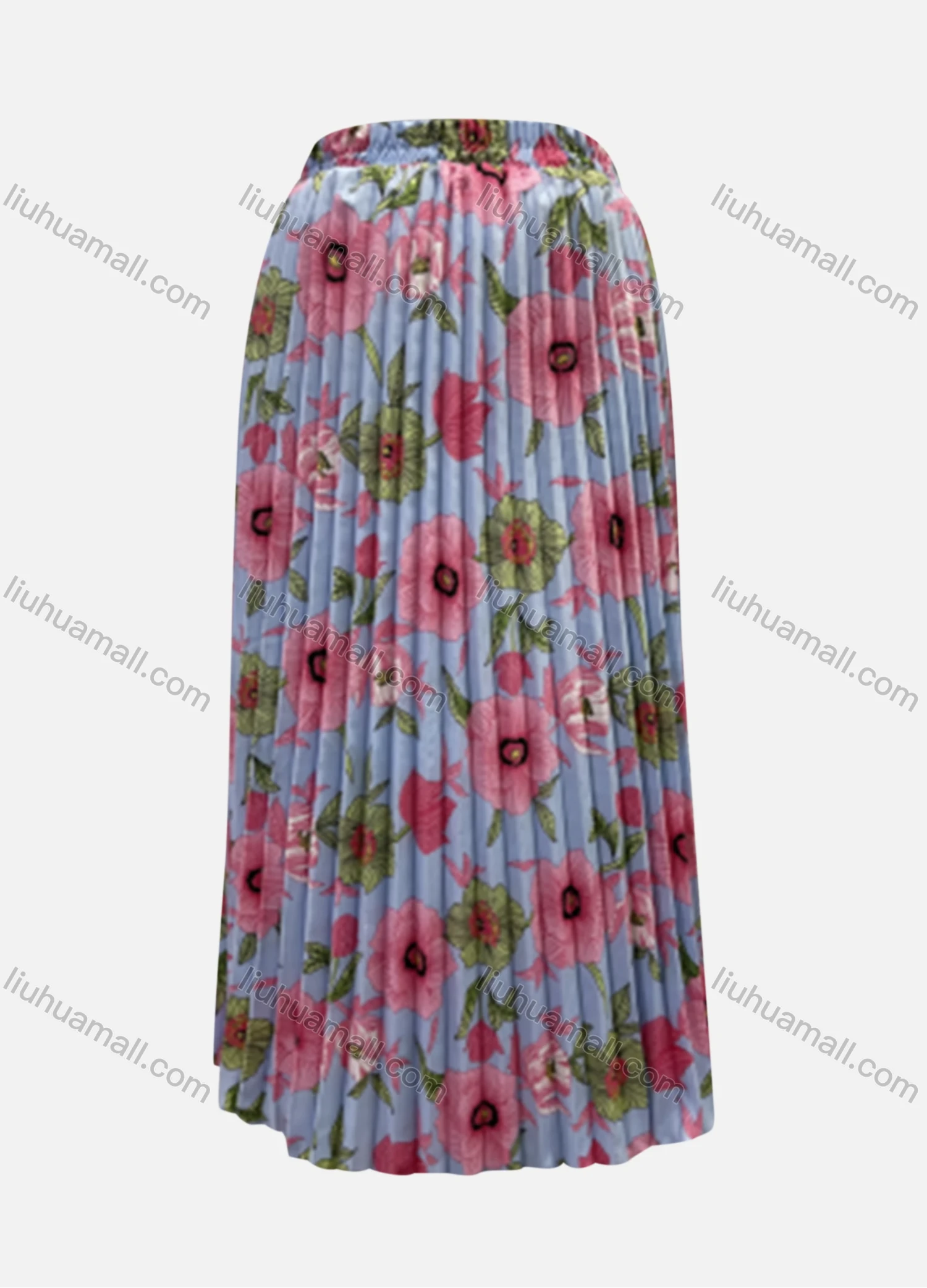 Wholesale Women's Casual Floral Print High Waist Pleated Midi Skirts - Liuhuamall