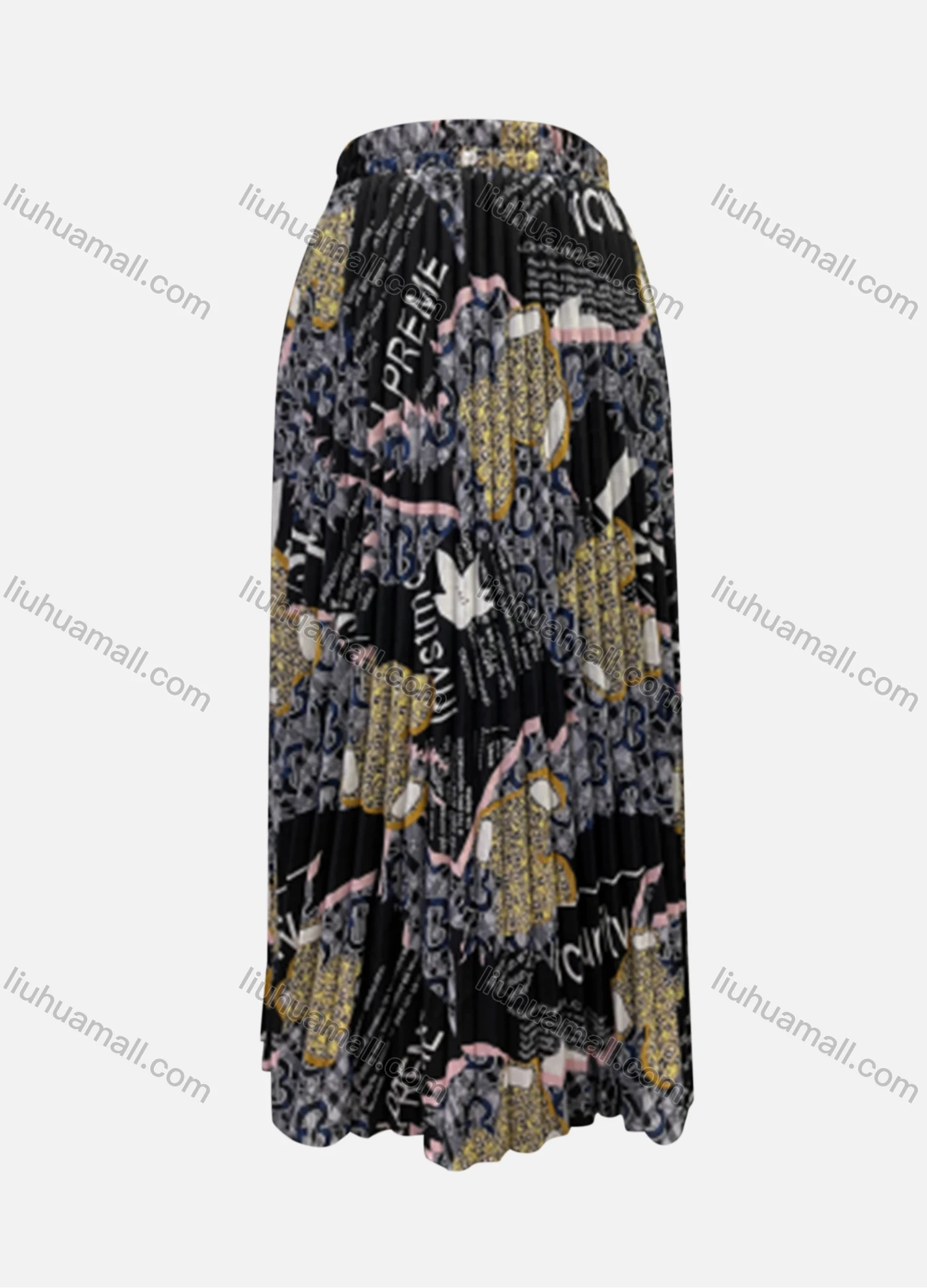 Wholesale Women's Casual Allover Print High Waist Pleated Ruffle Hem Midi Skirts - Liuhuamall