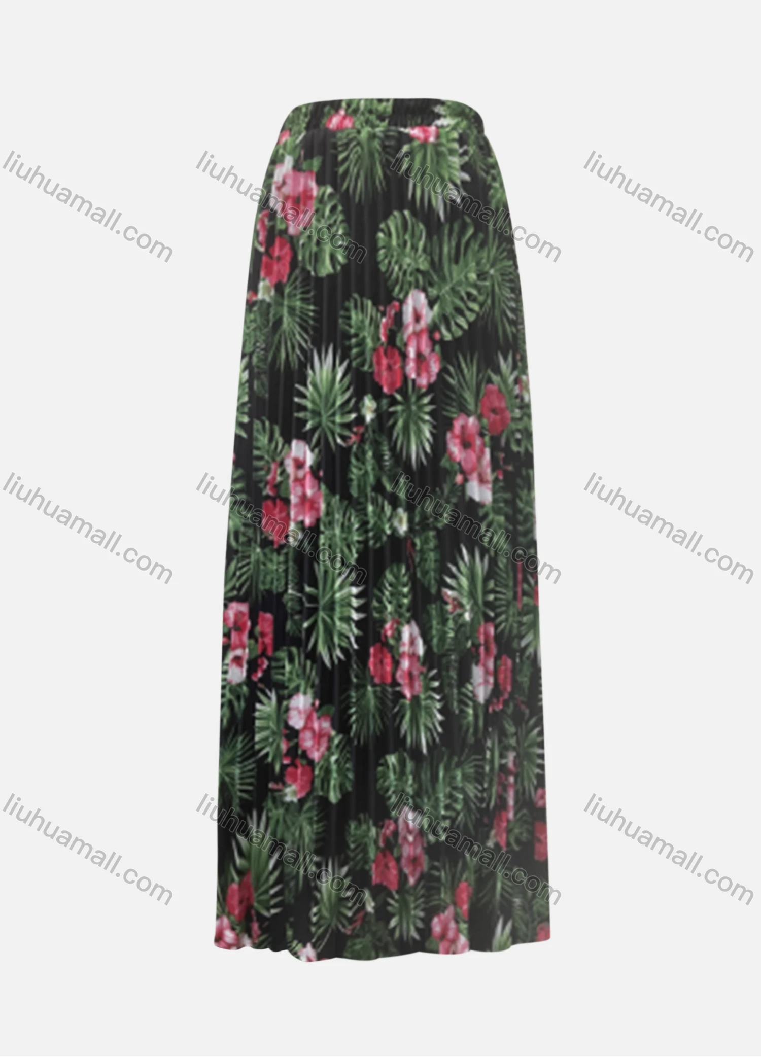 Wholesale Women's Casual Floral Print High Waist Pleated Midi Skirts - Liuhuamall