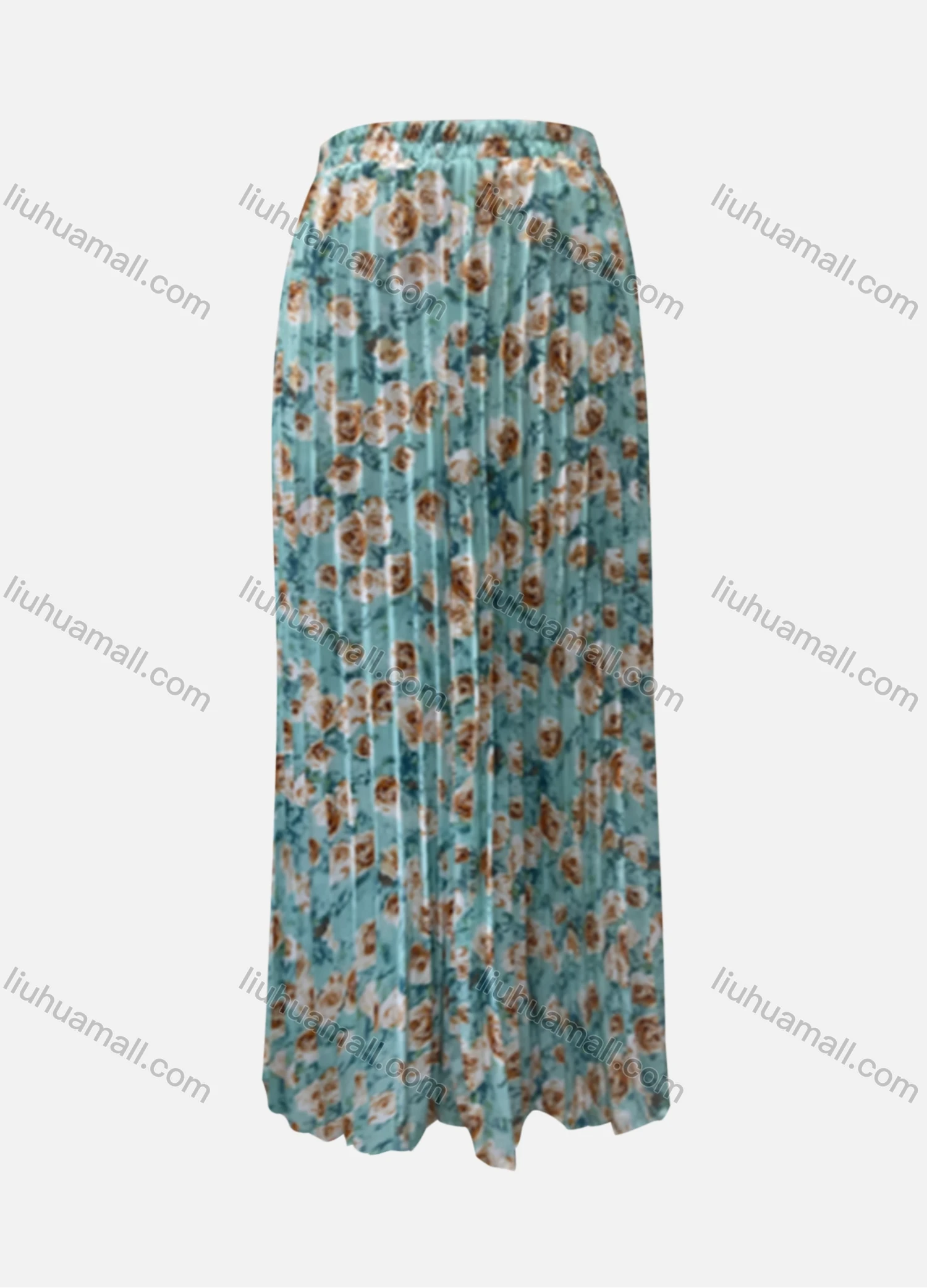 Wholesale Women's Casual Floral Print High Waist Pleated Ruffle Hem Midi Skirts - Liuhuamall