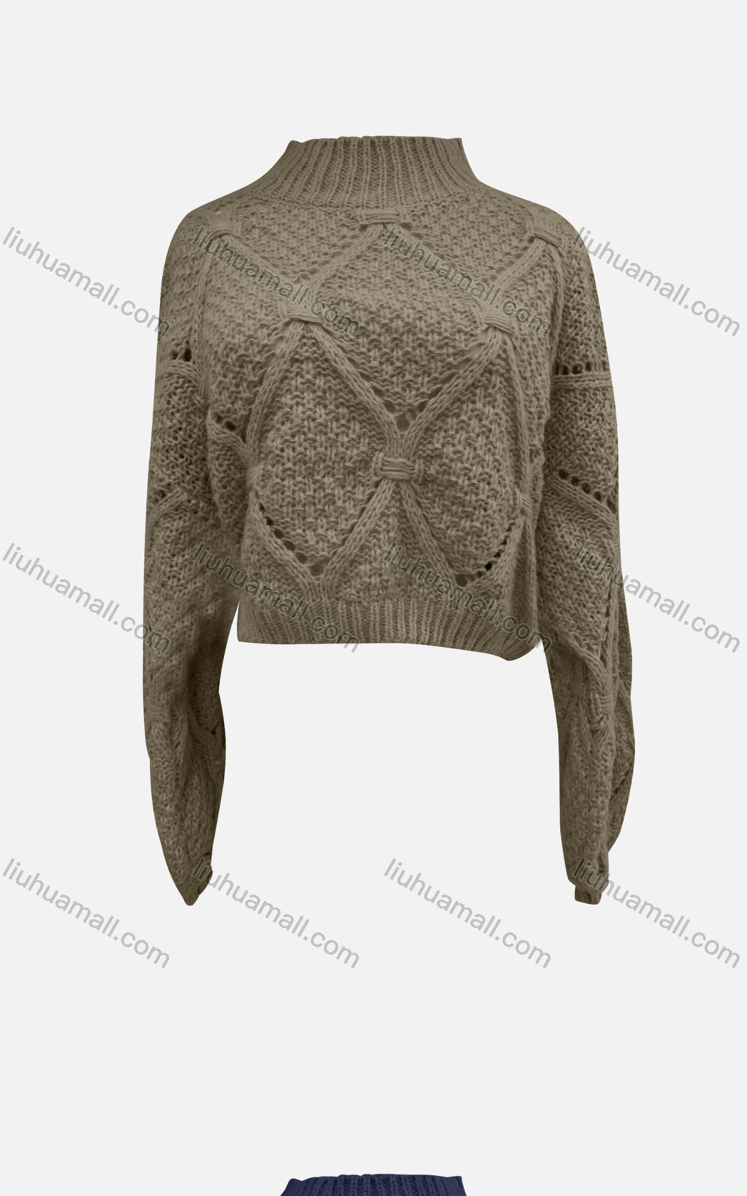 Wholesale Women's Casual Mock Neck Long Sleeve Hollow Out Knit Crop Sweater 872# - Liuhuamall
