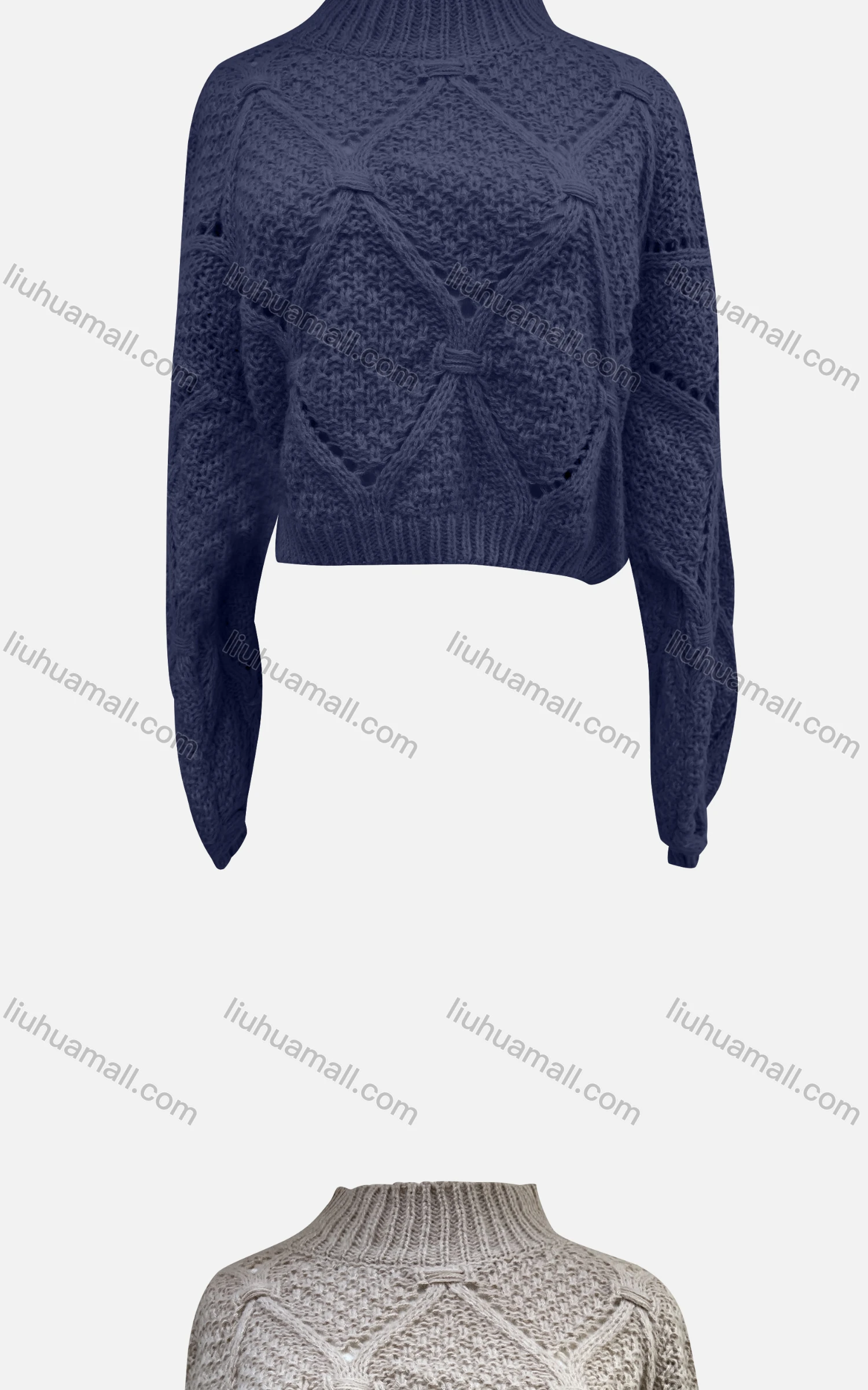 Wholesale Women's Casual Mock Neck Long Sleeve Hollow Out Knit Crop Sweater 872# - Liuhuamall