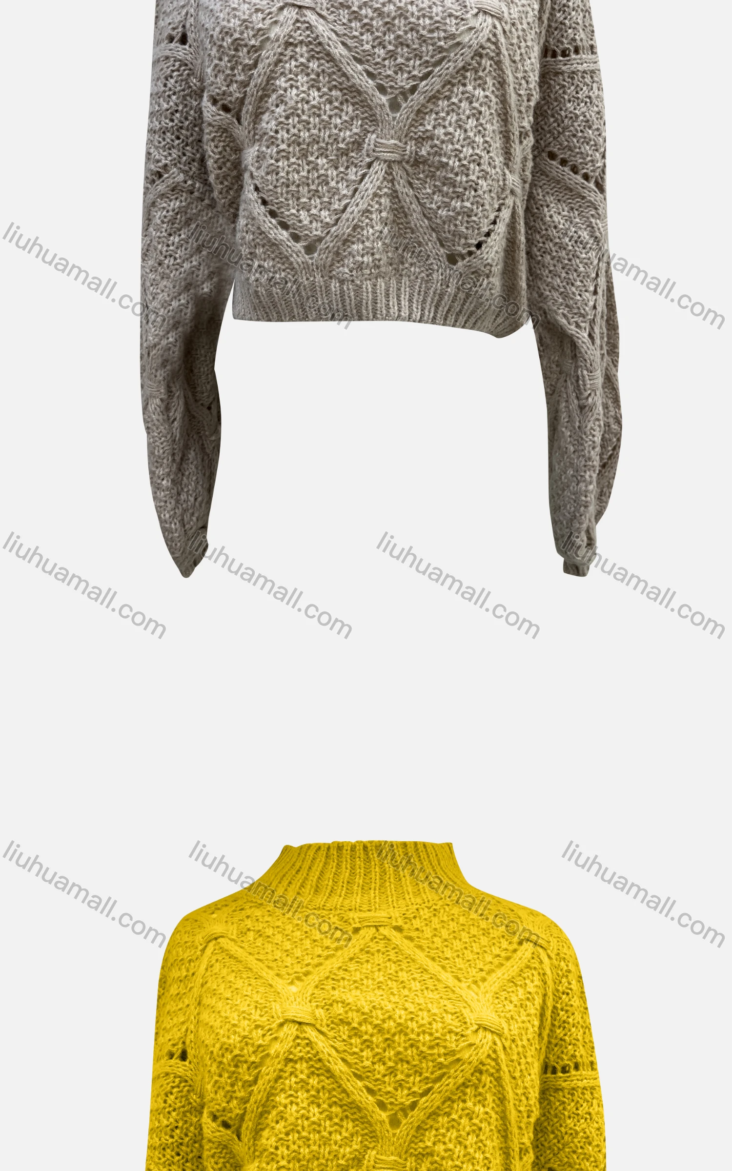 Wholesale Women's Casual Mock Neck Long Sleeve Hollow Out Knit Crop Sweater 872# - Liuhuamall