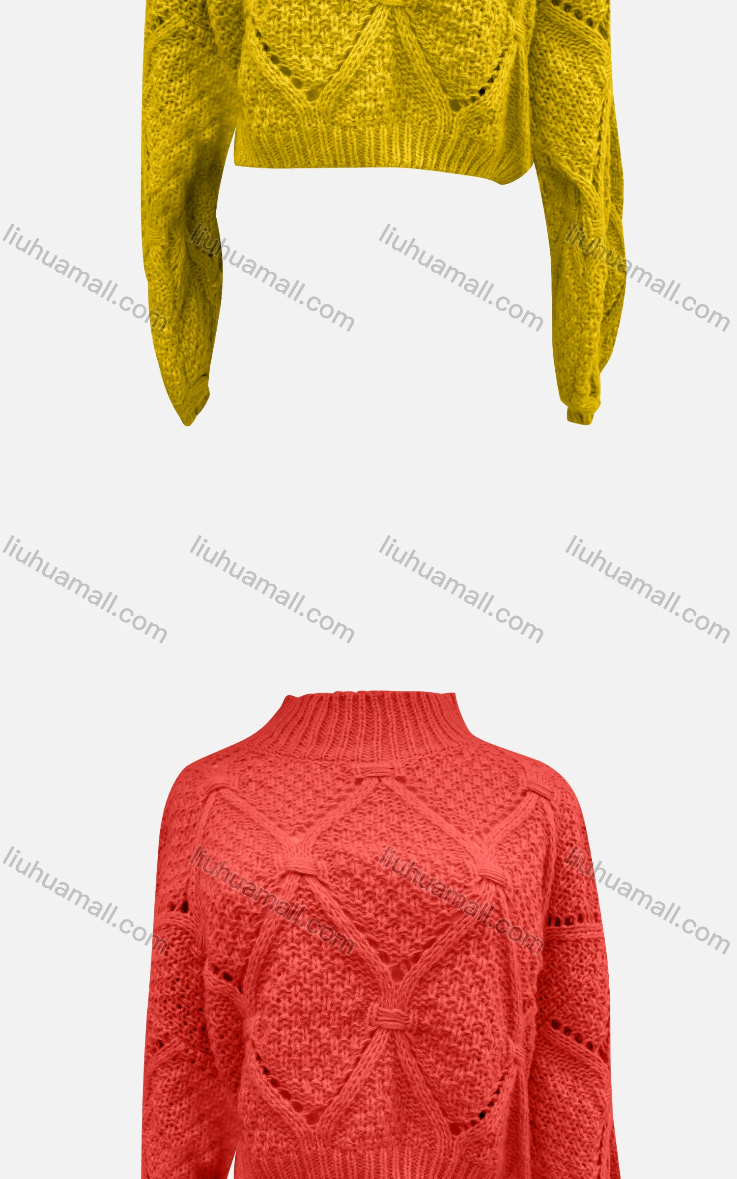 Wholesale Women's Casual Mock Neck Long Sleeve Hollow Out Knit Crop Sweater 872# - Liuhuamall