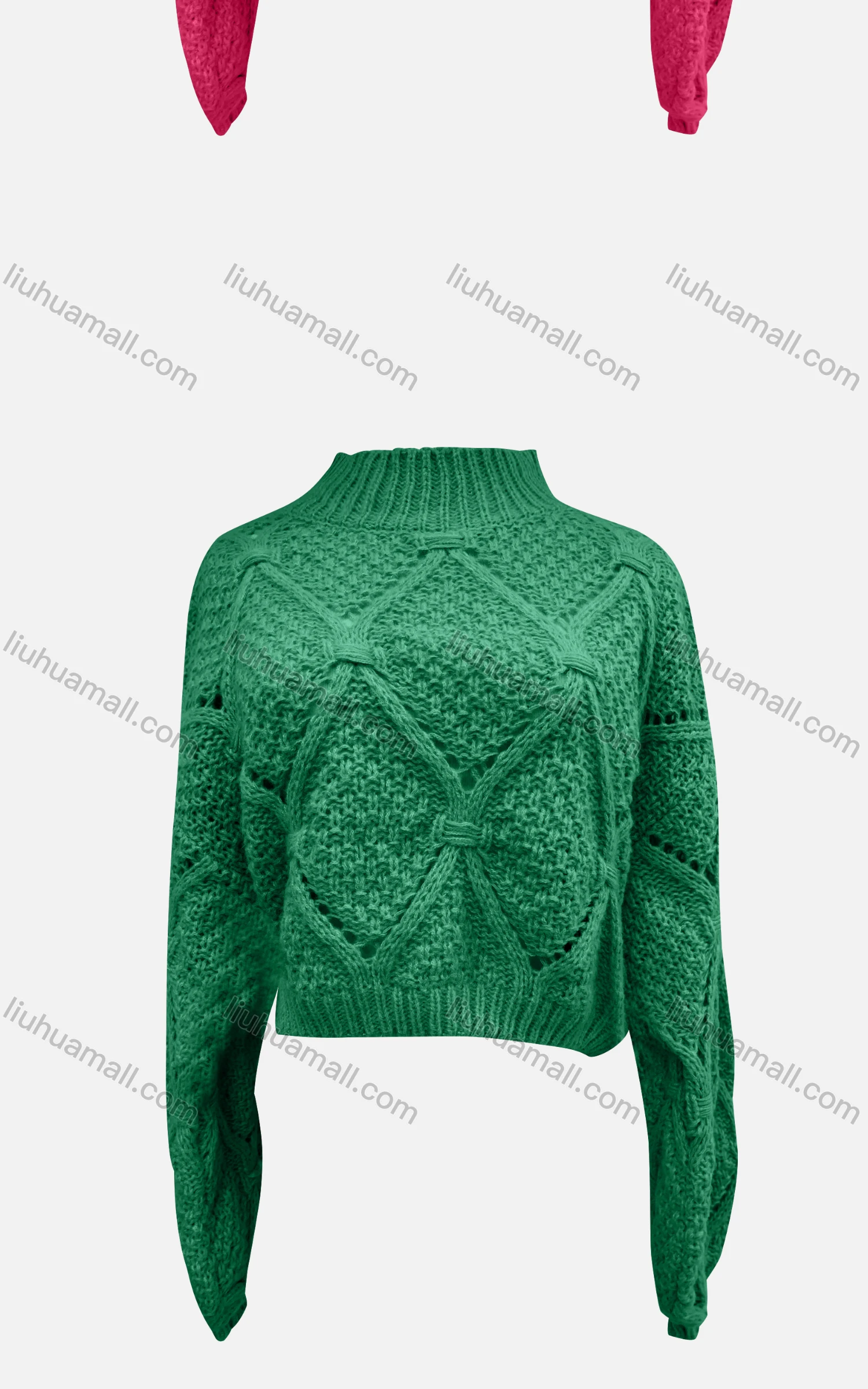 Wholesale Women's Casual Mock Neck Long Sleeve Hollow Out Knit Crop Sweater 872# - Liuhuamall