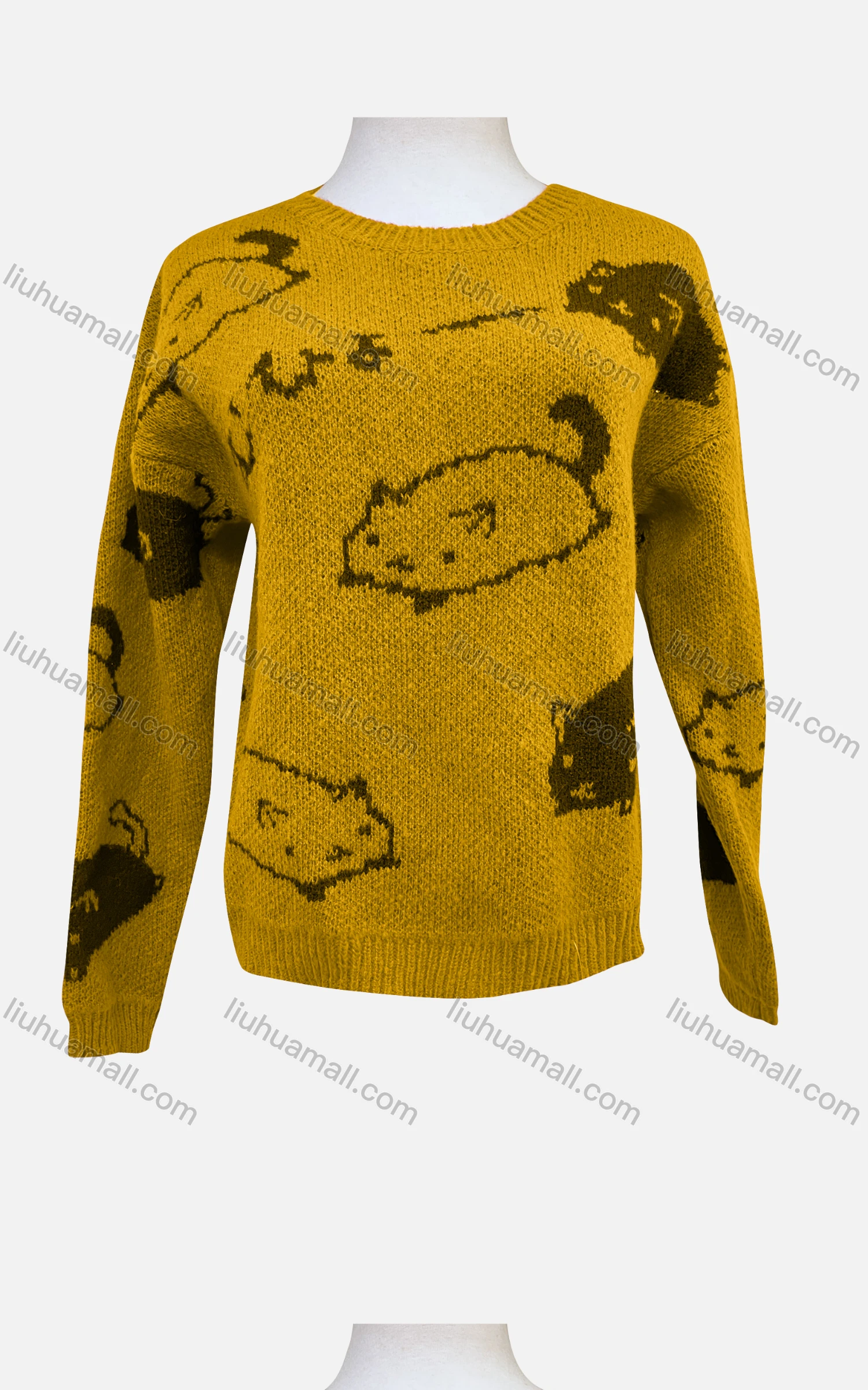 Wholesale Women's Casual Crew Neck Long Sleeve Knit Animal Print Sweater 904# - Liuhuamall