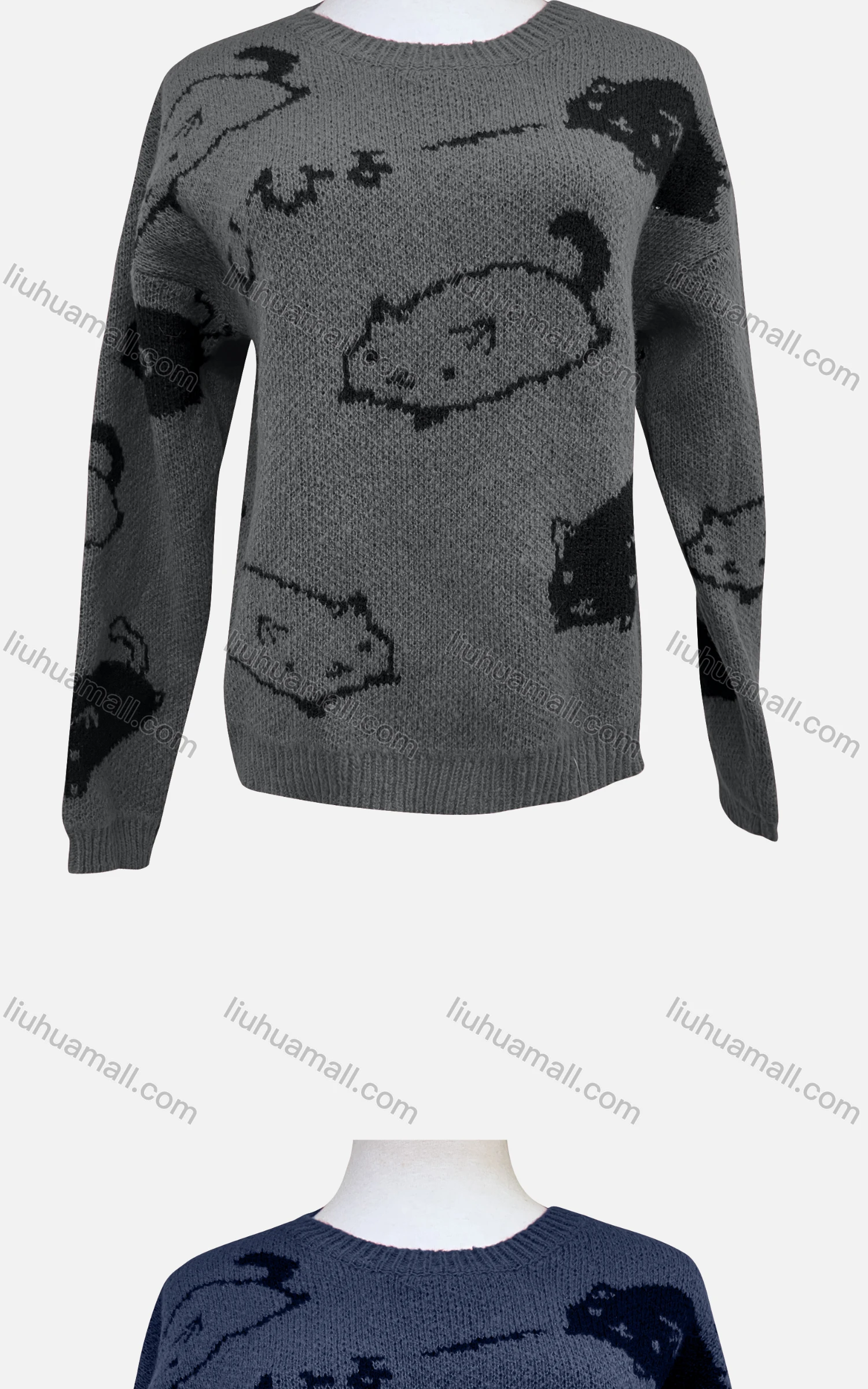 Wholesale Women's Casual Crew Neck Long Sleeve Knit Animal Print Sweater 904# - Liuhuamall