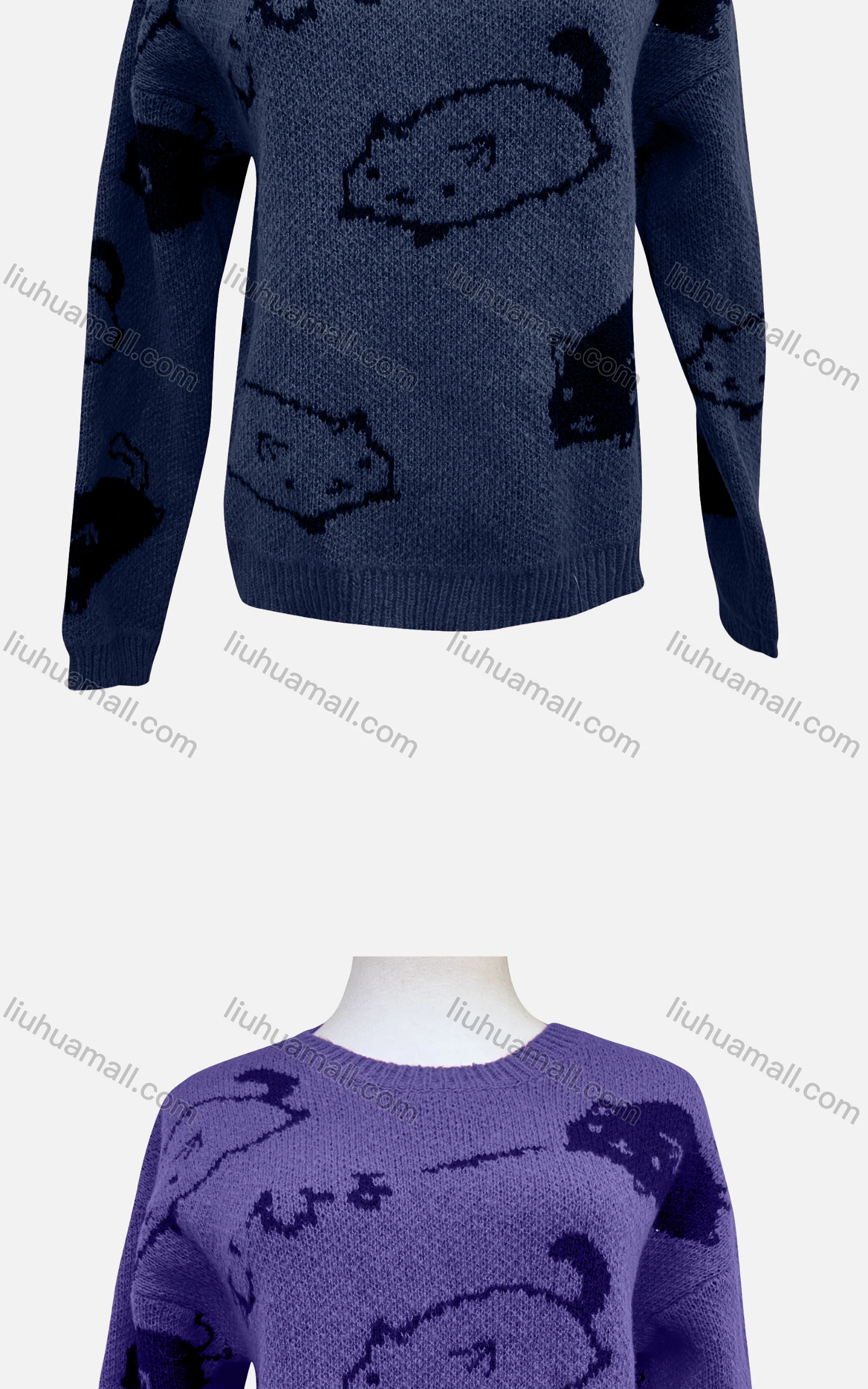 Wholesale Women's Casual Crew Neck Long Sleeve Knit Animal Print Sweater 904# - Liuhuamall