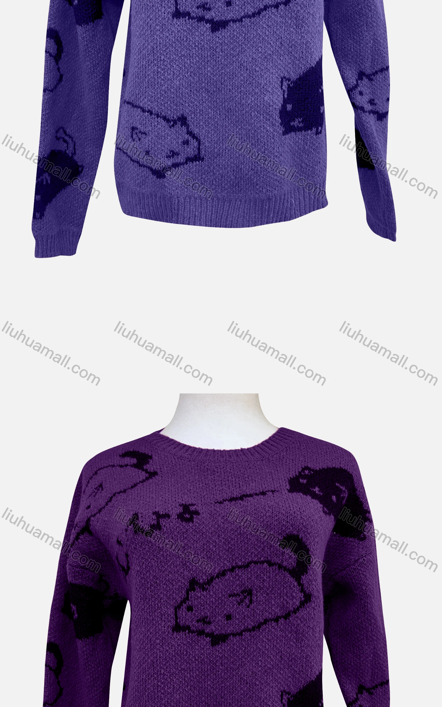 Wholesale Women's Casual Crew Neck Long Sleeve Knit Animal Print Sweater 904# - Liuhuamall