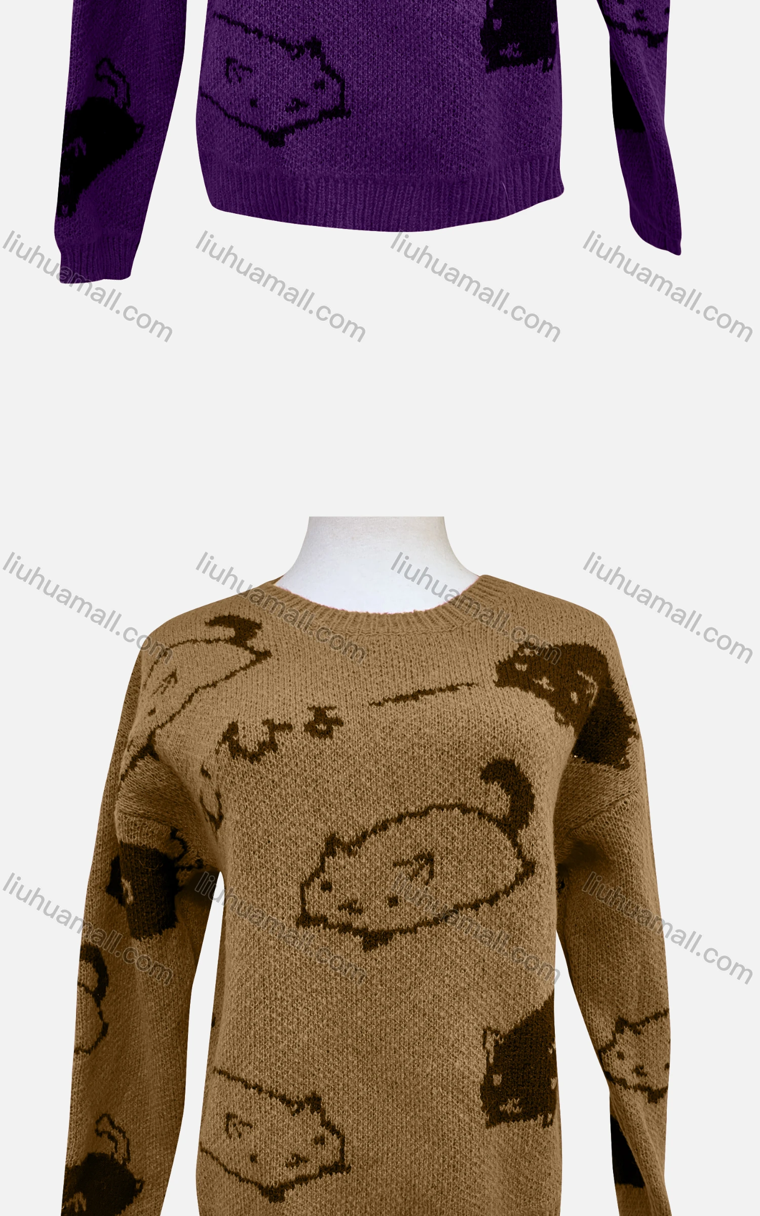 Wholesale Women's Casual Crew Neck Long Sleeve Knit Animal Print Sweater 904# - Liuhuamall