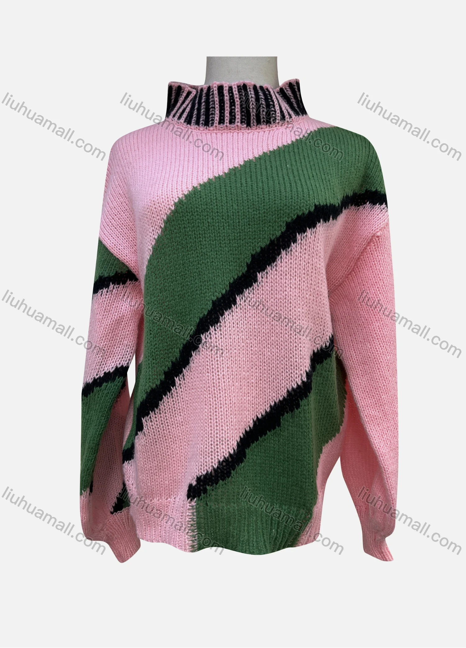 Wholesale Women's Casual Stand Collar Long Sleeve Colorblock Sweater 1304# - Liuhuamall