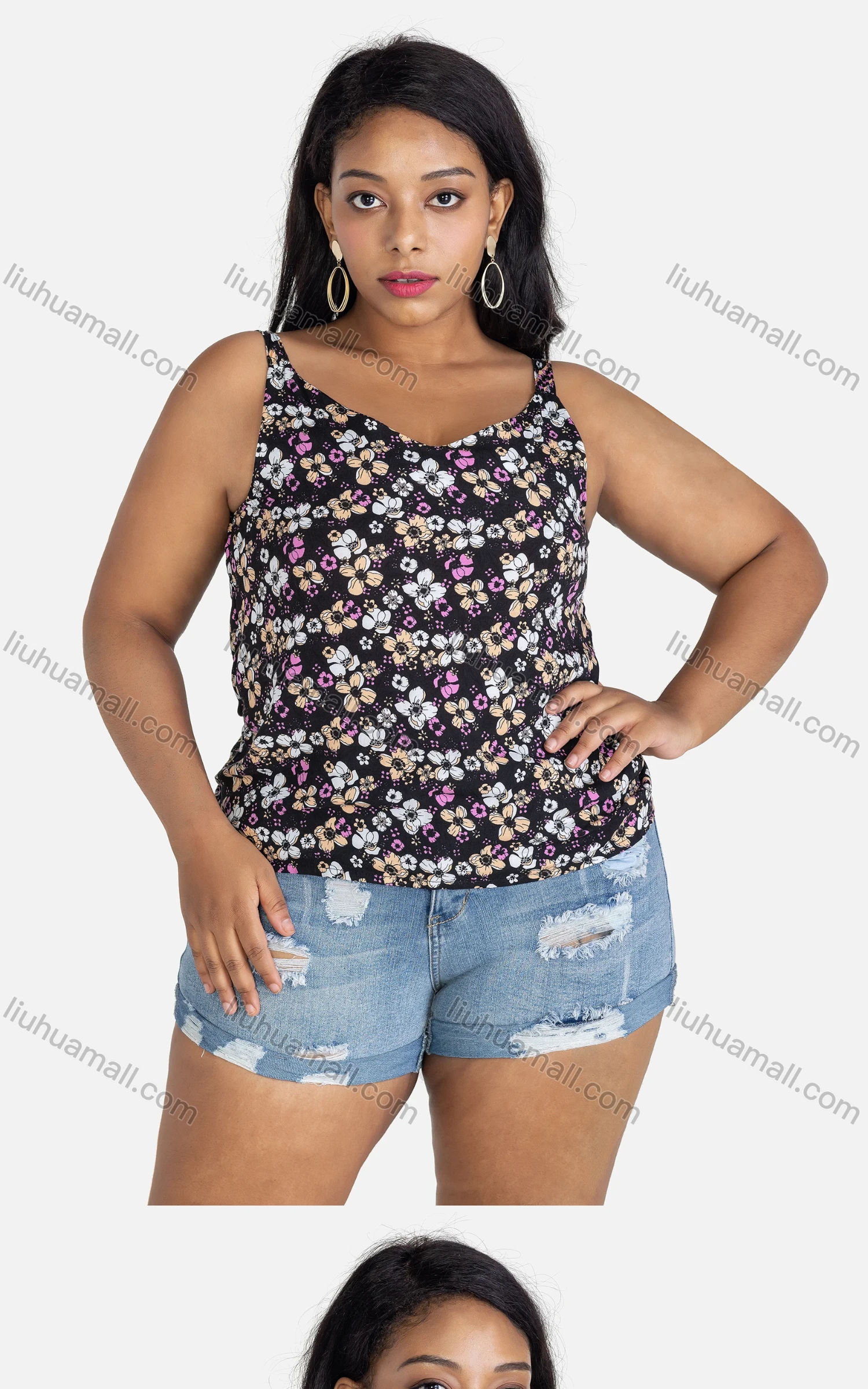 Wholesale Women's Casual Sweetheart Loose Fit Floral Tank Top - Liuhuamall